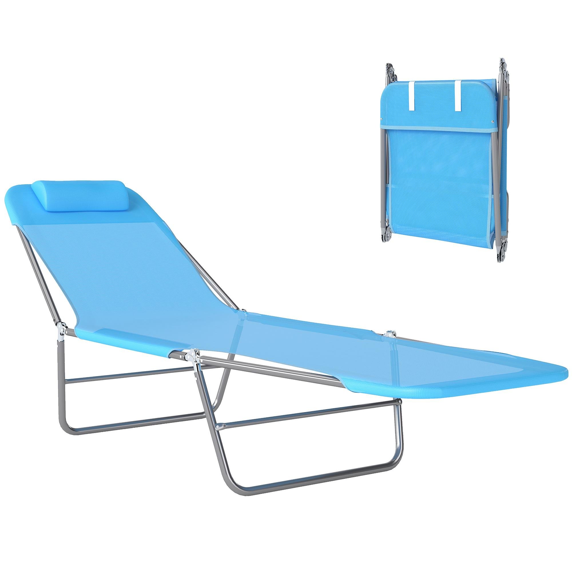 Light Blue Mesh Chaise Lounger, Folding Adjustable Patio Chair