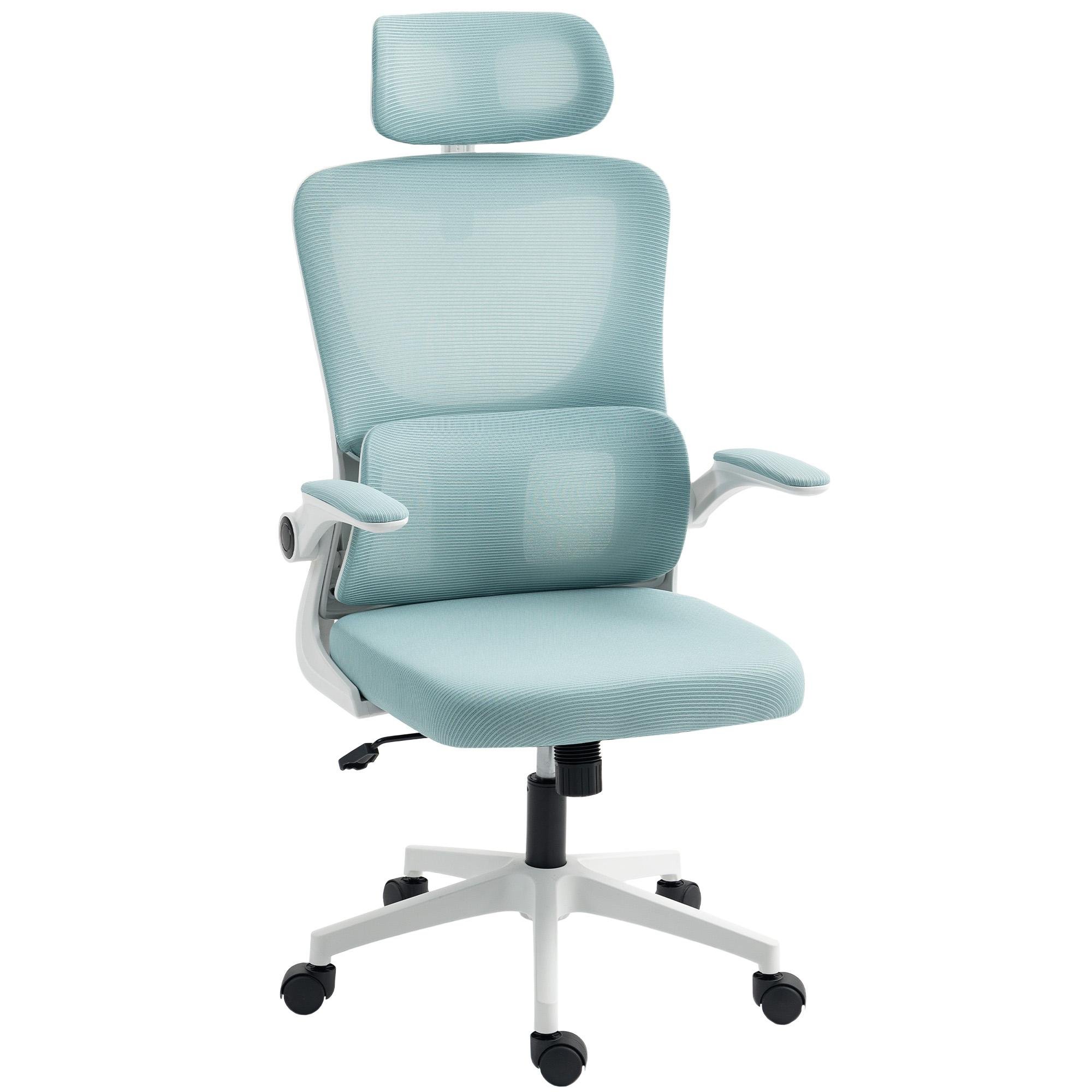 Light Blue Mesh Desk Chair with Adjustable Headrest