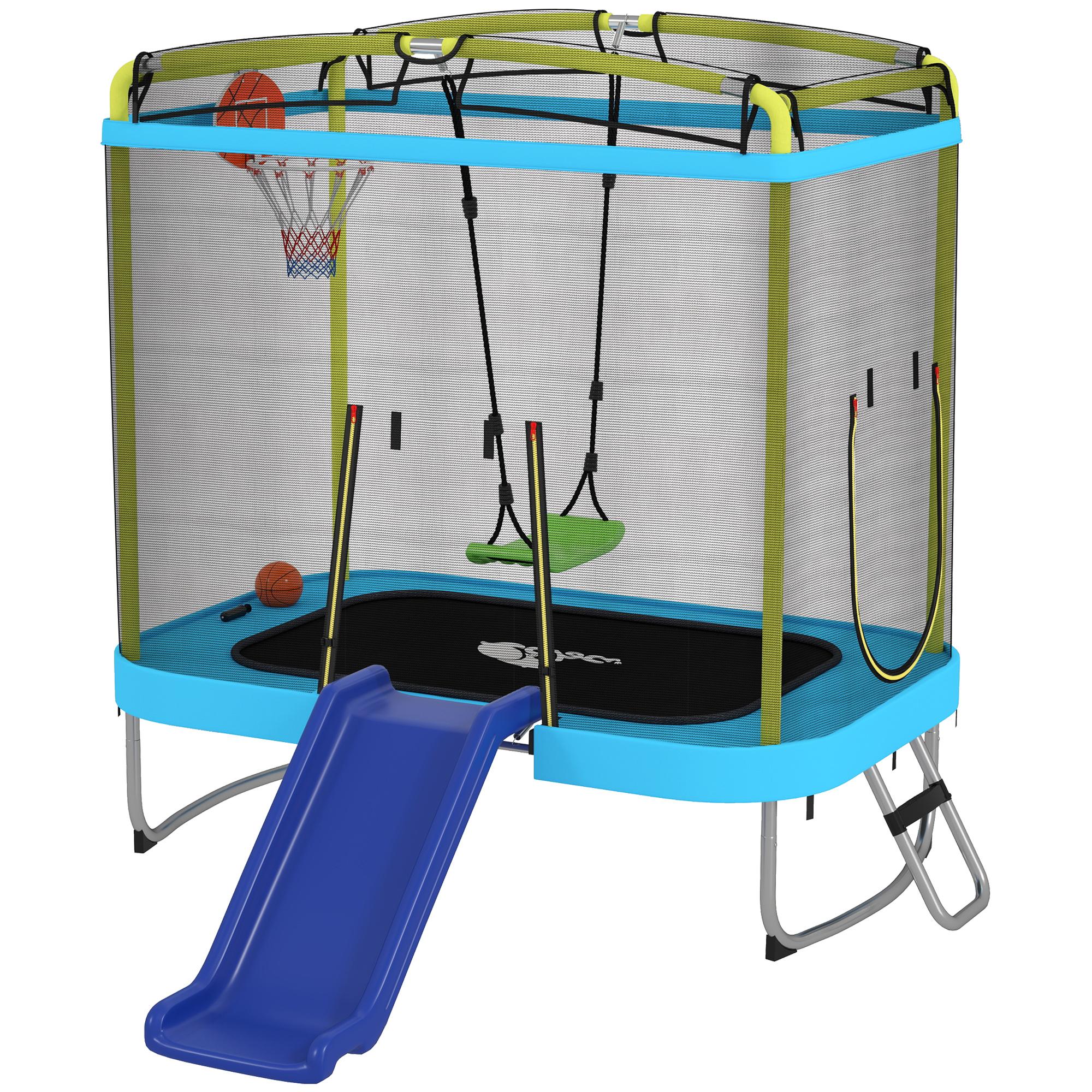 Light Blue Kids Trampoline with Slide, Swing and Net