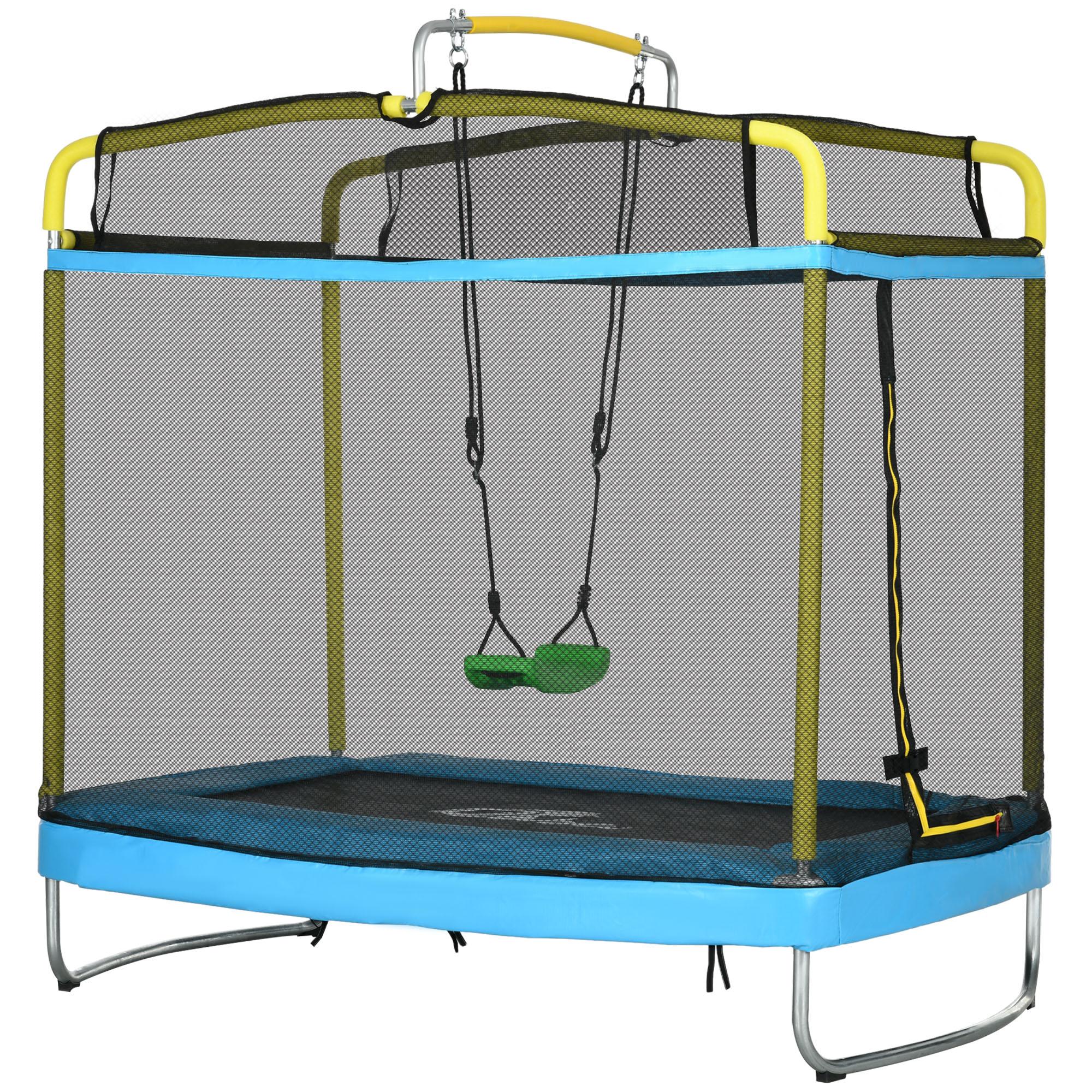 3-in-1 kids trampoline with swing and gymnastics bar, light blue