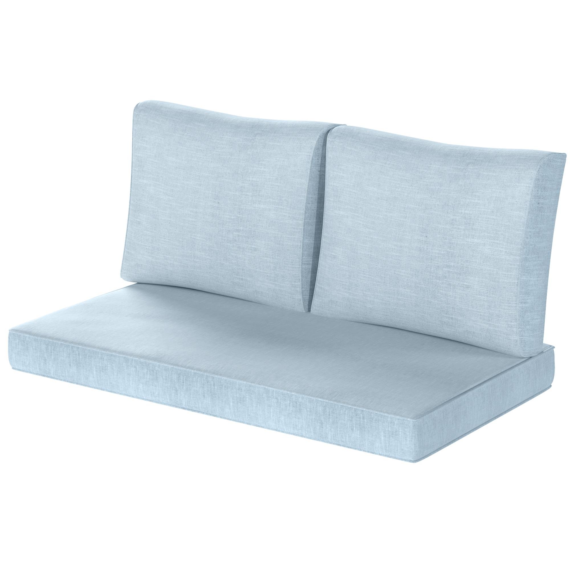 Light Blue Loveseat Cushions with Backrests, 3-Piece Set