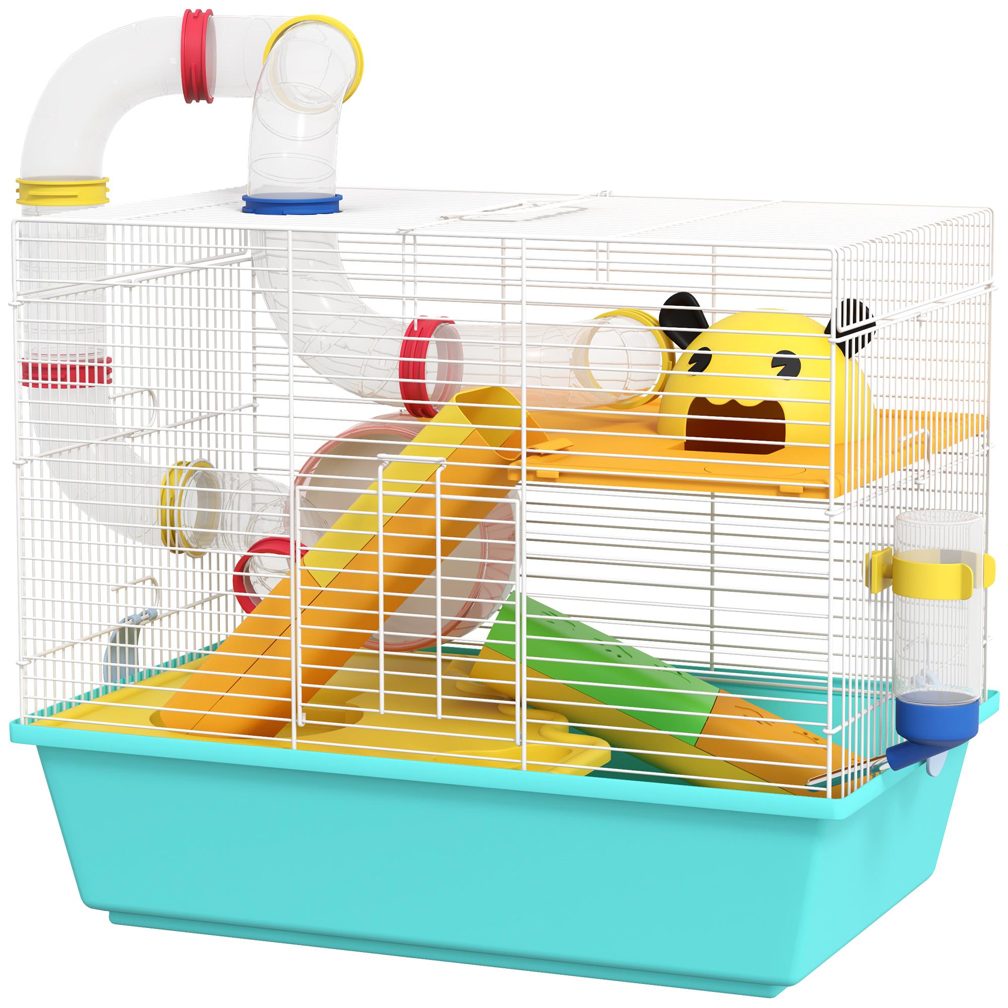 Light Blue Gerbil Cage with Tubes, Wheel and Ramp