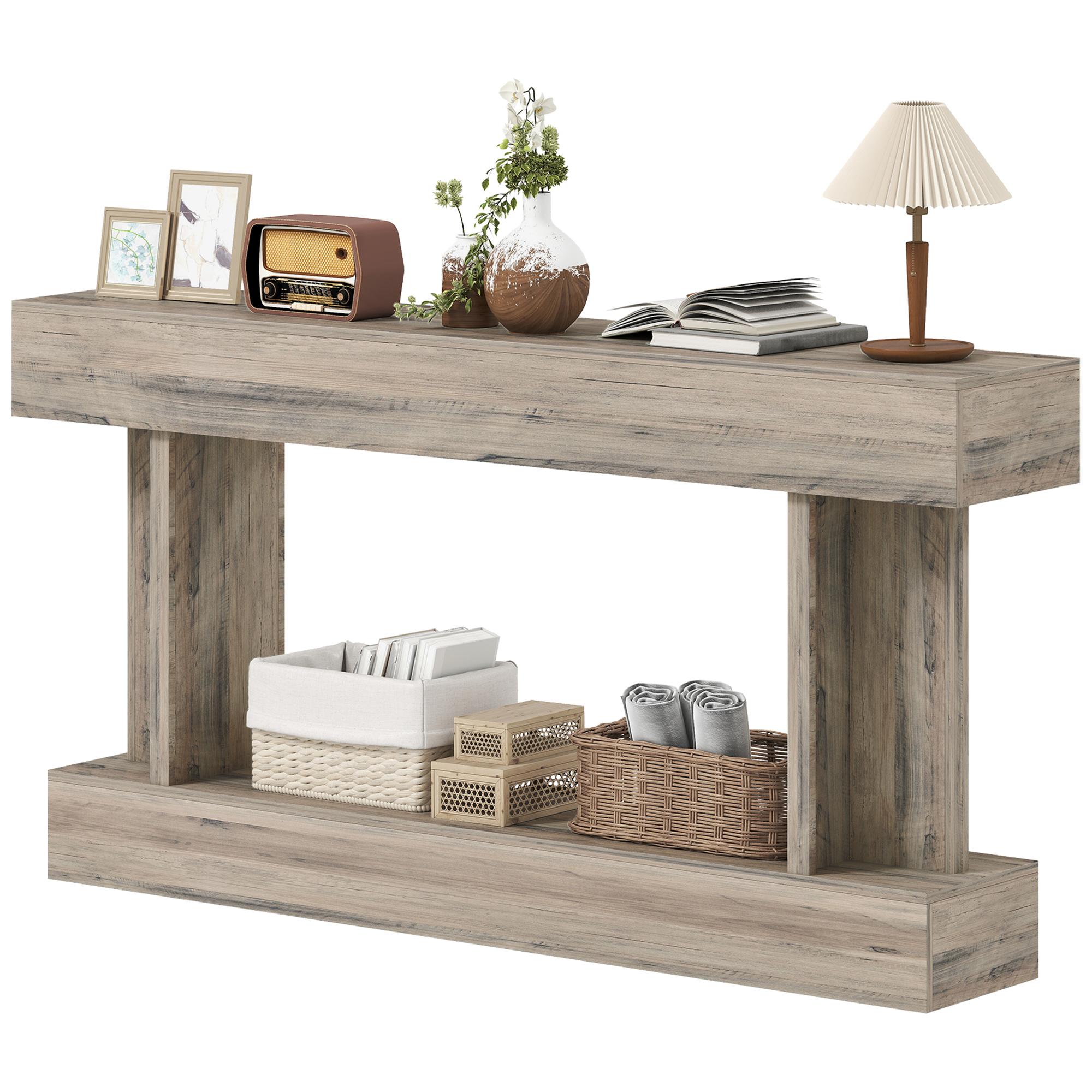 Light Brown 63 Inch Console Table with Open Shelf