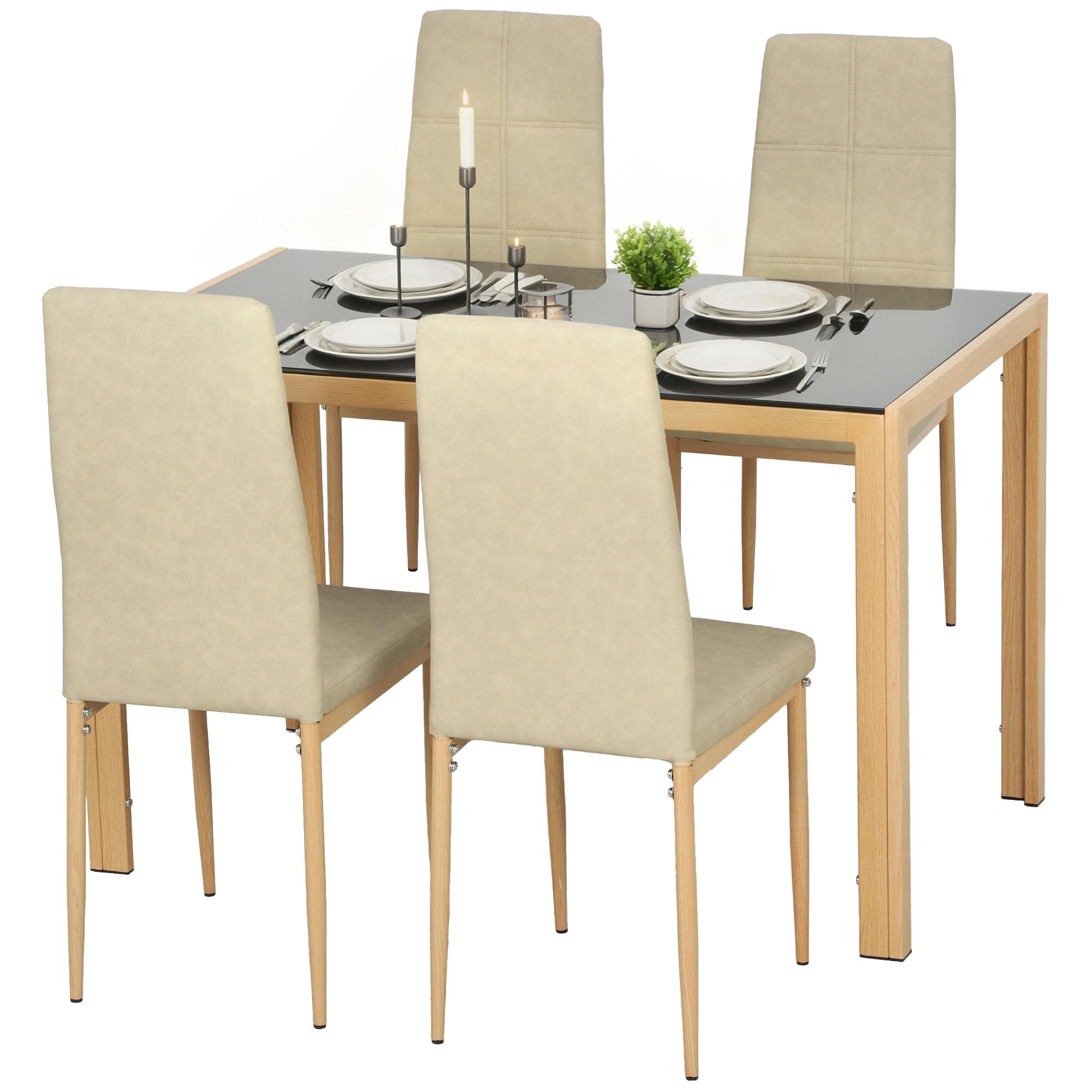 Light Brown Glass Dining Set with Tempered Top for Four