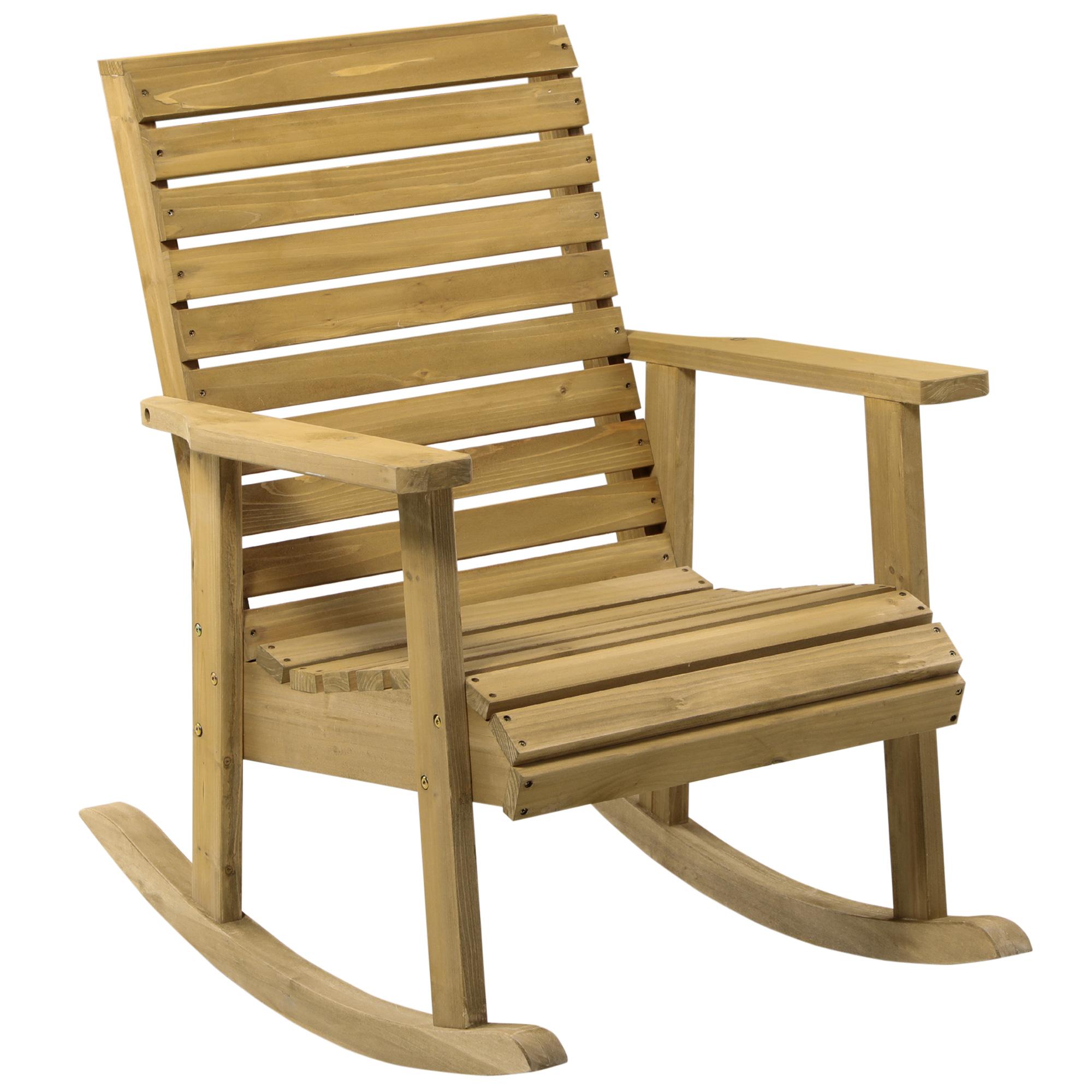 Light Brown Fir Rocking Chair with Slatted Back