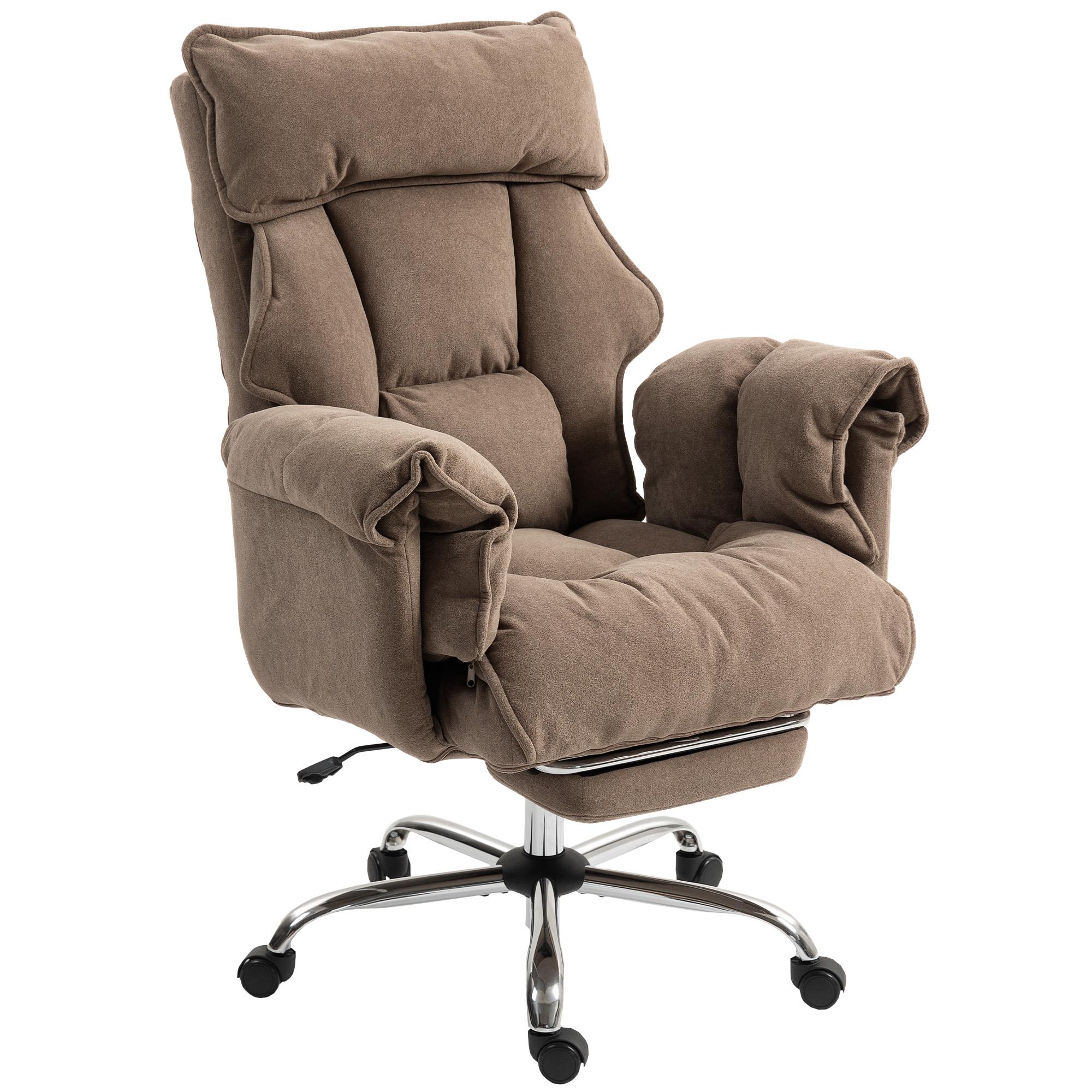 Light Brown Flannel Office Chair with Footrest