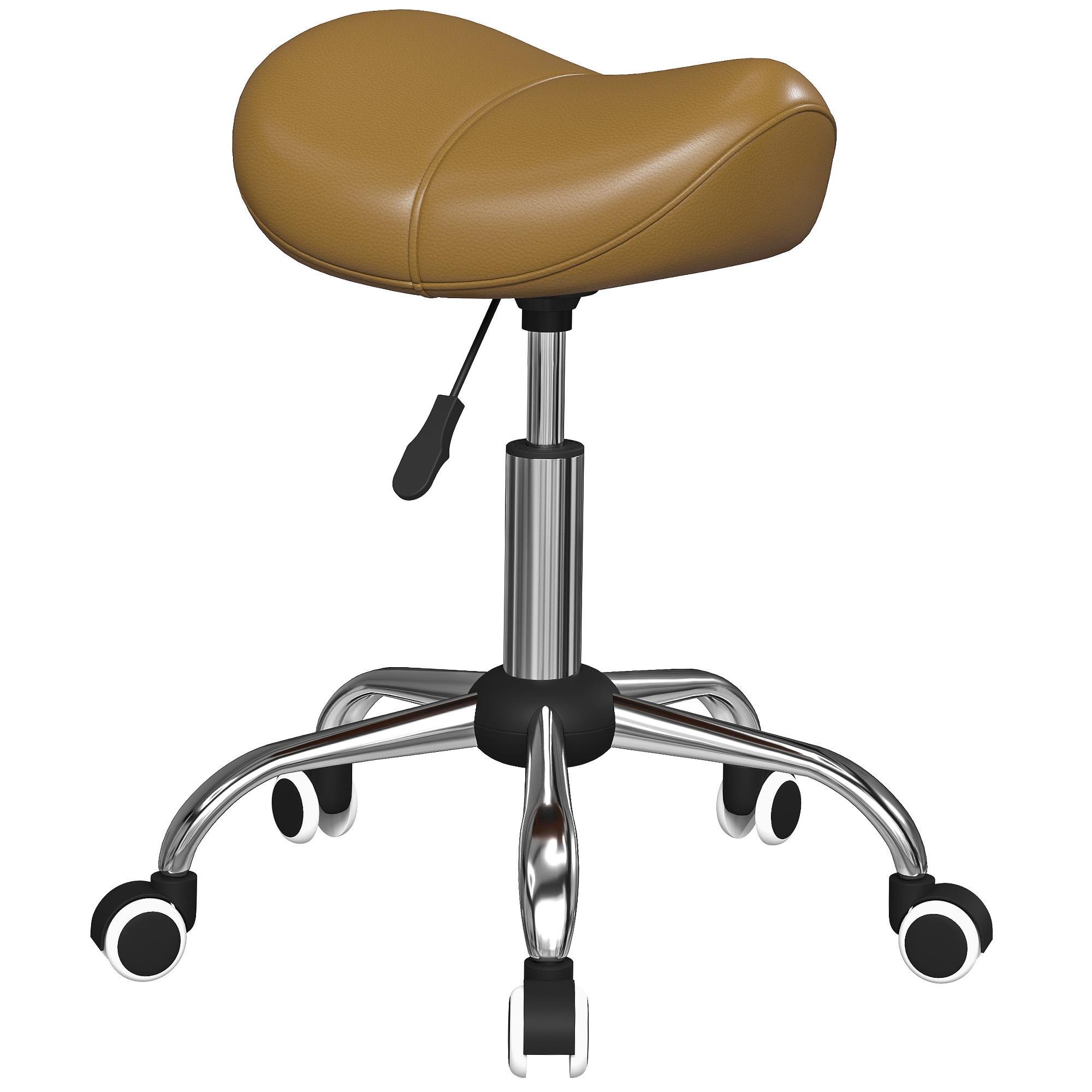 Light Brown Faux Leather Stool, Adjustable Saddle Seat