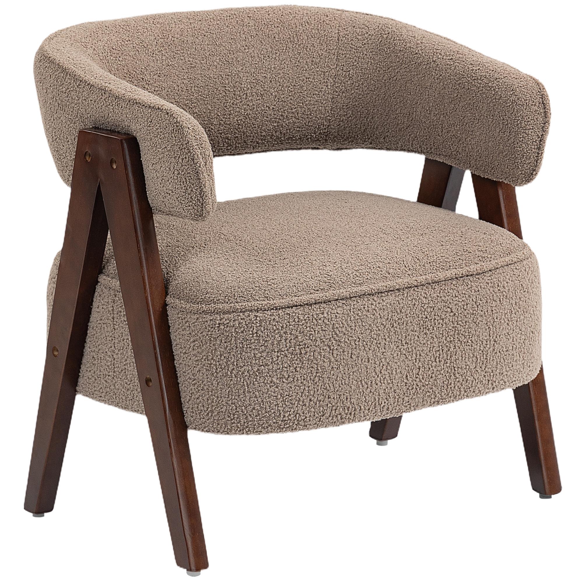 Light Brown Sherpa Tub Chair with Curved Back