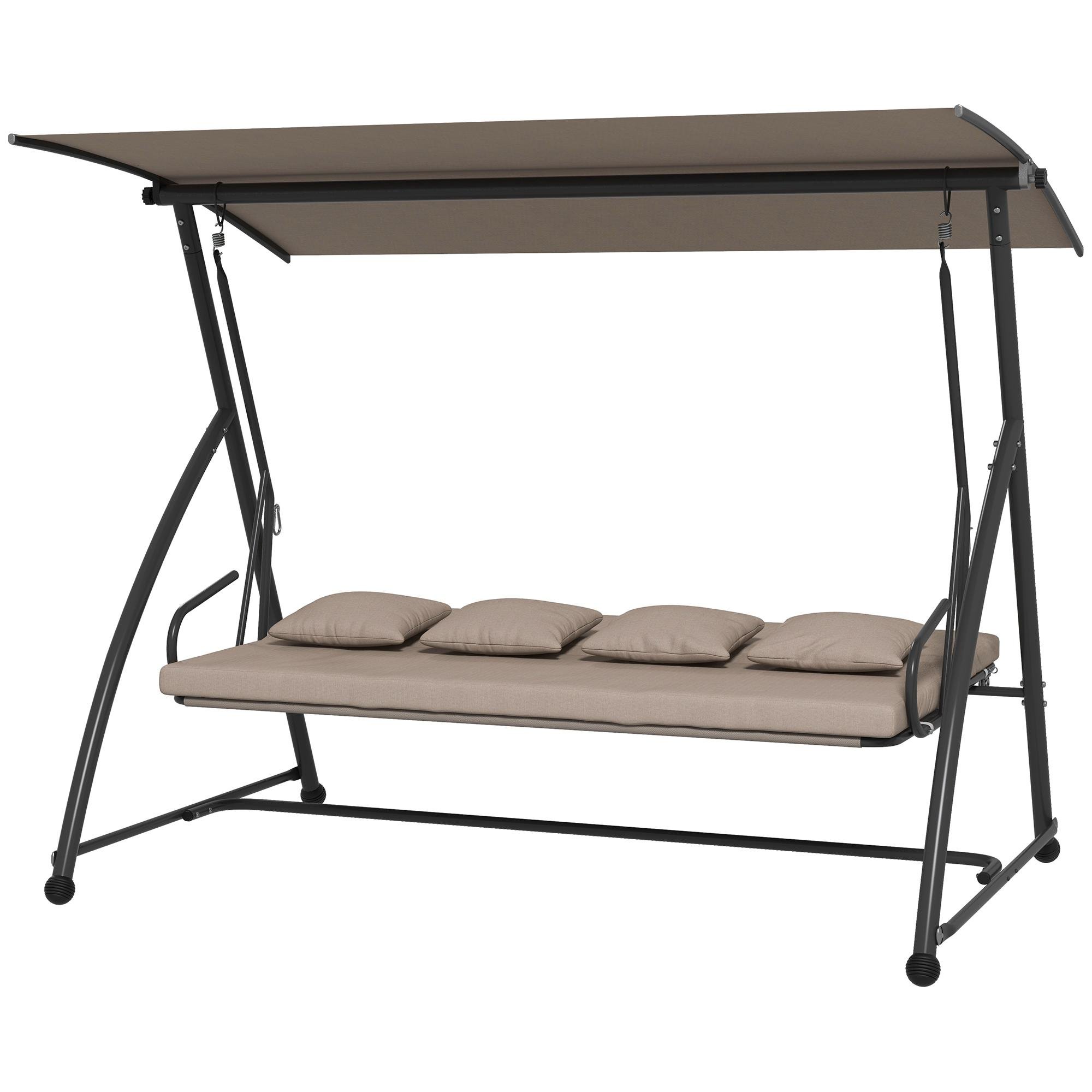 Light Brown Swing Bed, 3-Seat Adjustable Canopy