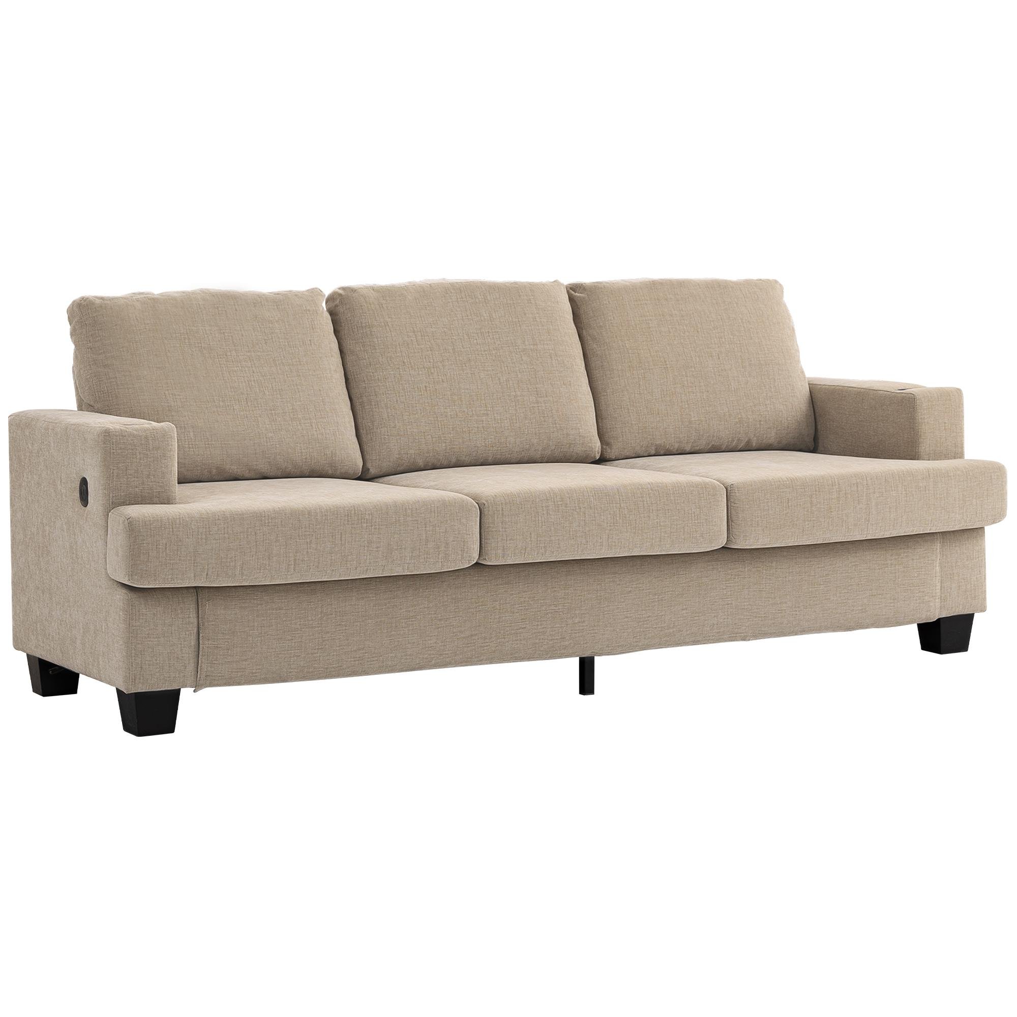 Light Brown Chenille-Feel Sofa with USB Ports
