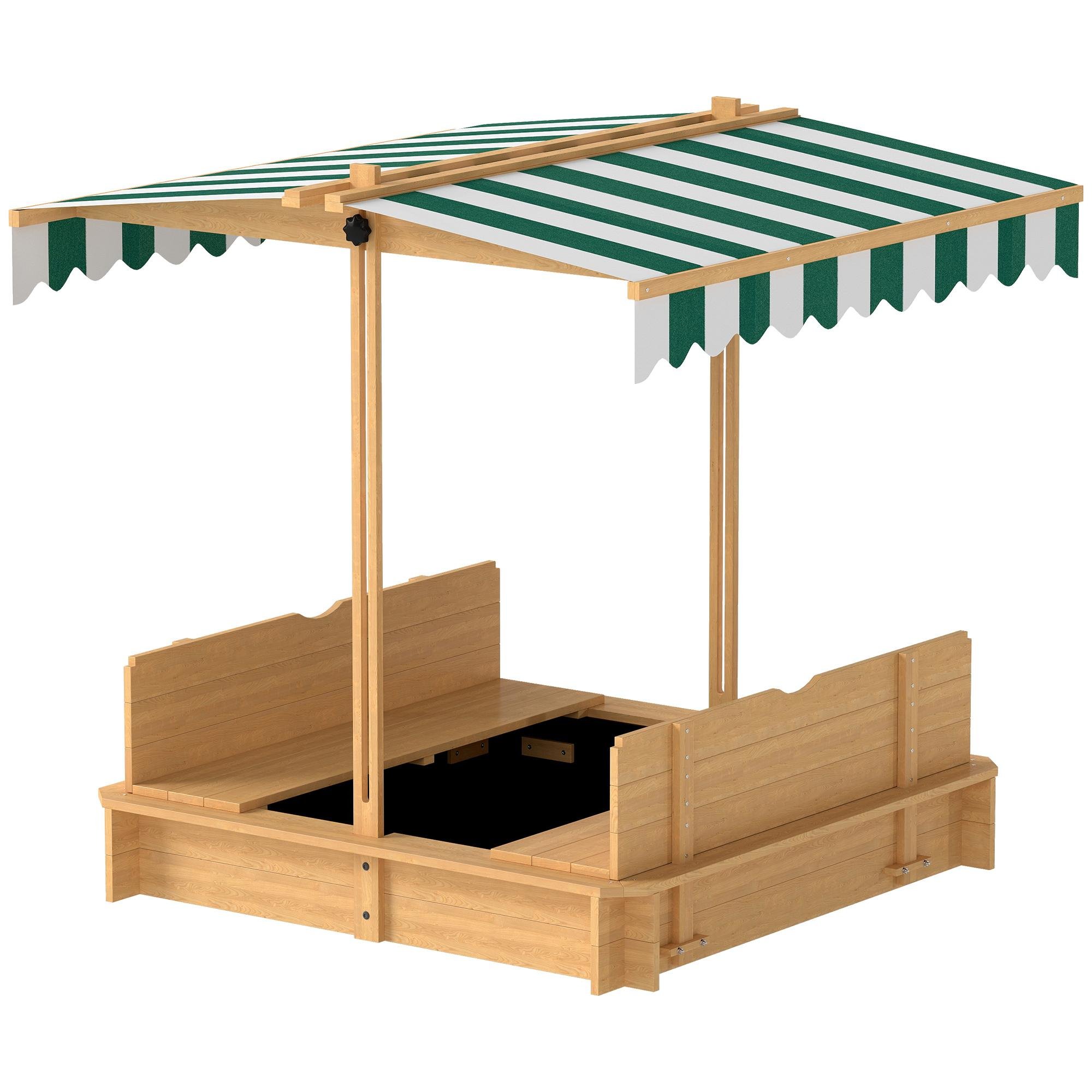 Light Brown Fir Sandbox with Adjustable Canopy