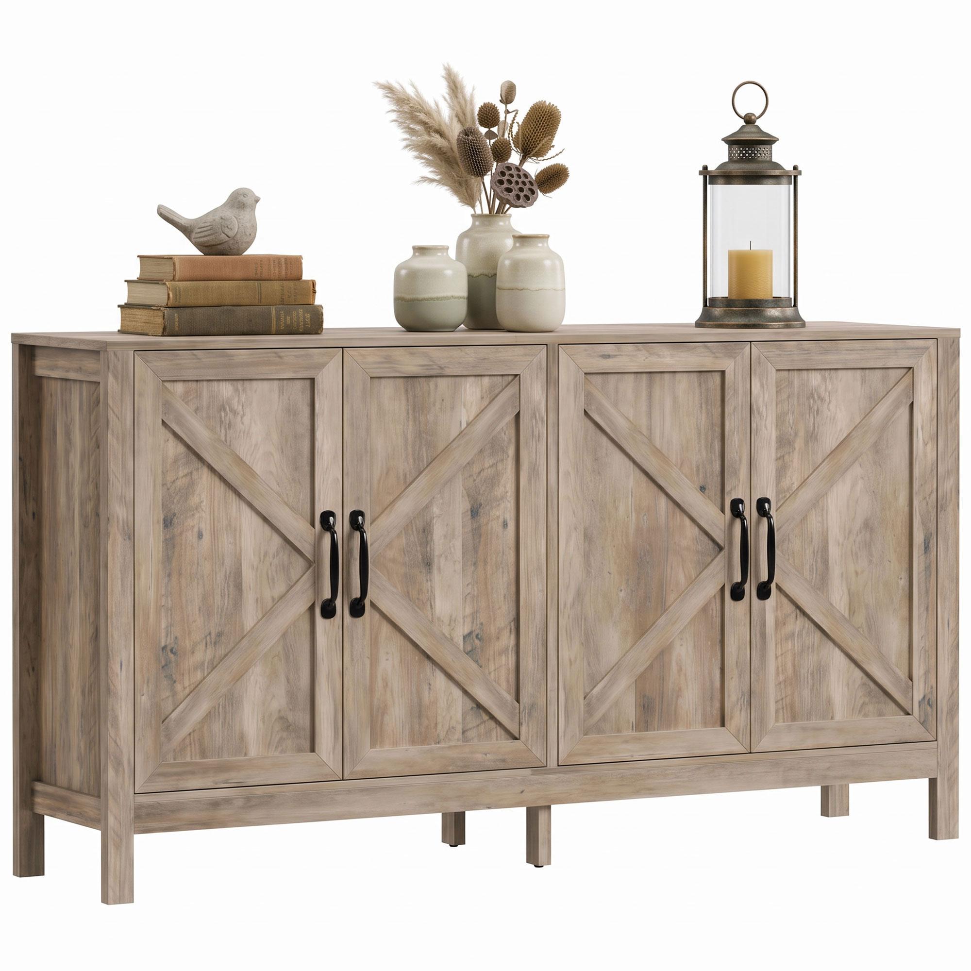 Grey 60 Inch Farmhouse Sideboard with Adjustable Shelf