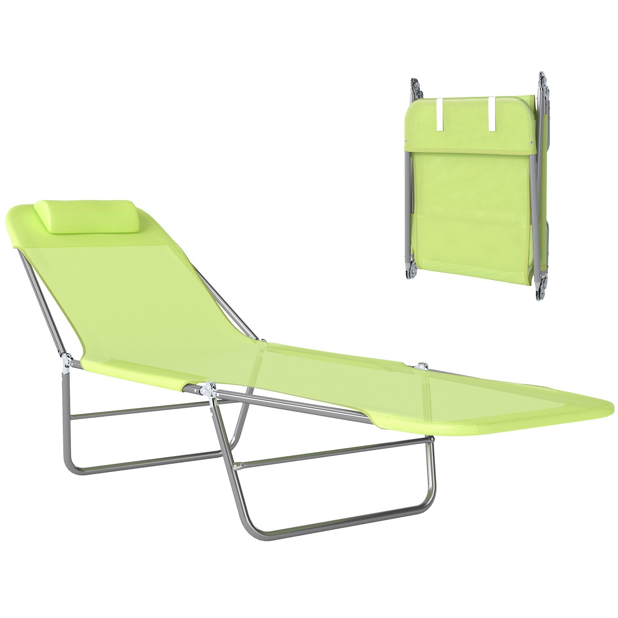 Green Folding Mesh Lounger with Adjustable Backrest