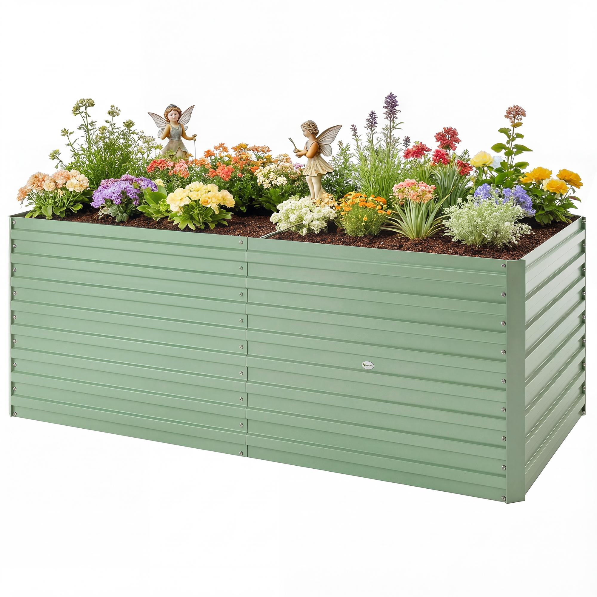 Light Green Raised Planter | Deep Galvanized Garden Bed