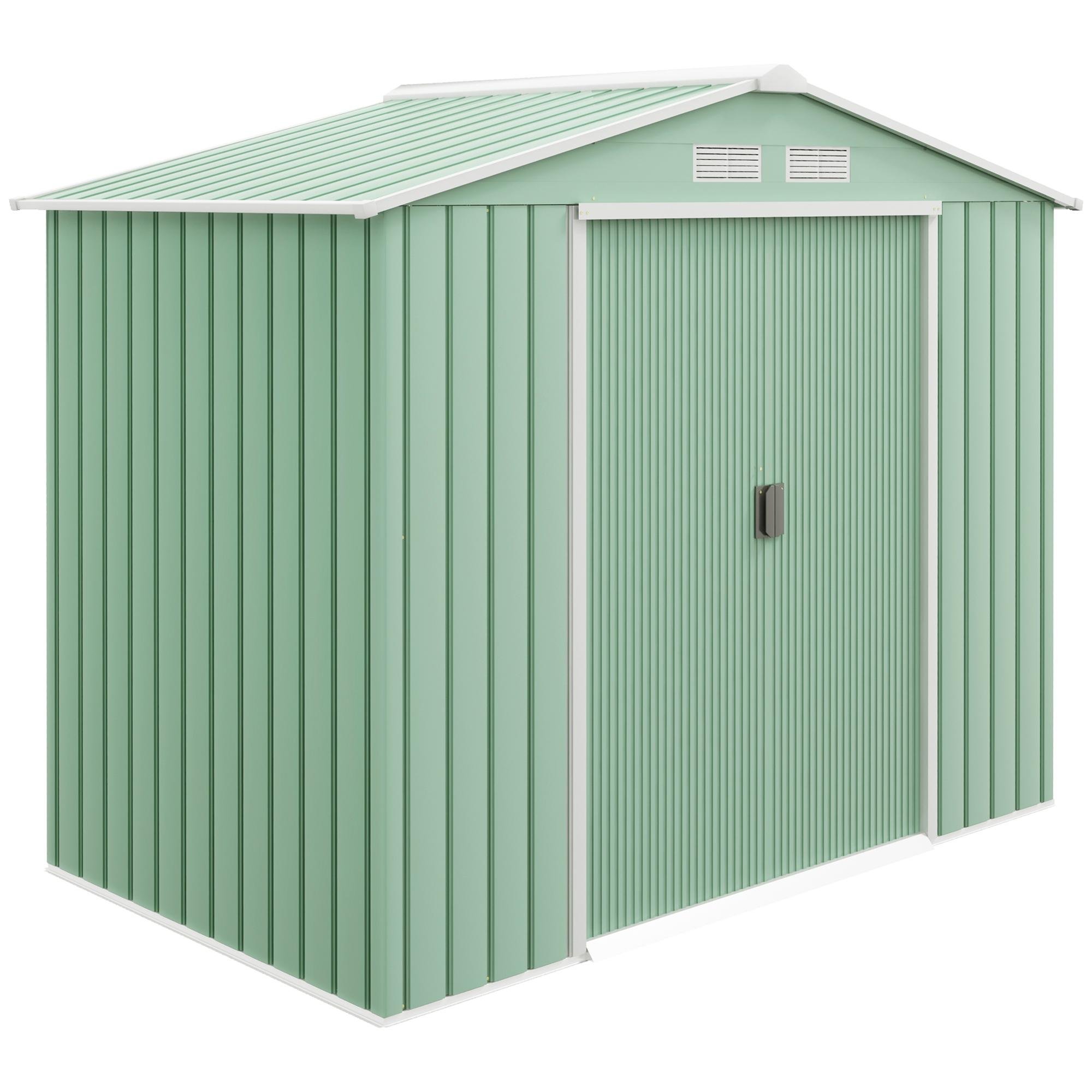 Light Green 7x4 Metal Shed with Foundation Kit