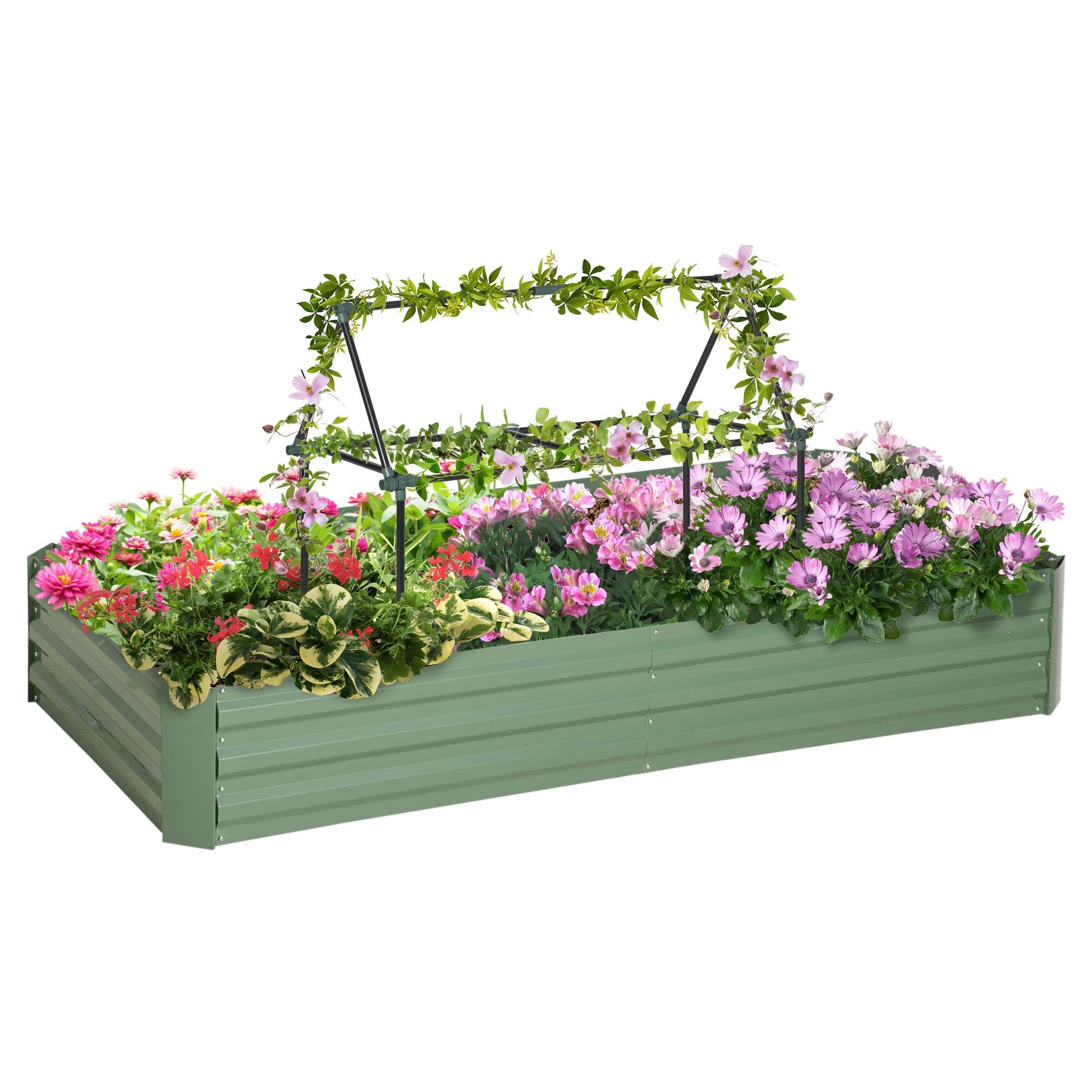 Light Green Metal Garden Bed with 2 Trellises, 6' x 3'