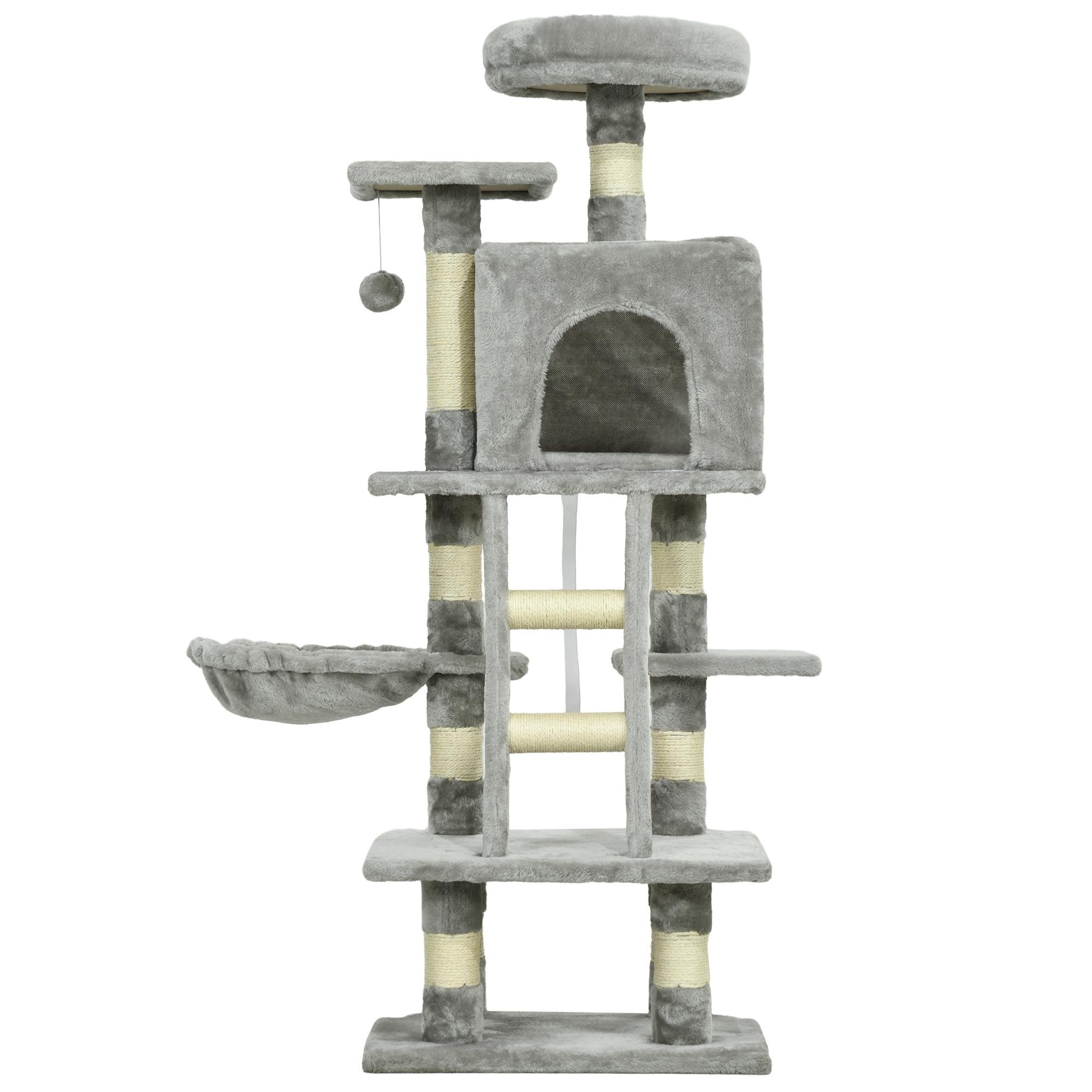 52 inch light grey tower with hammock for indoor cats