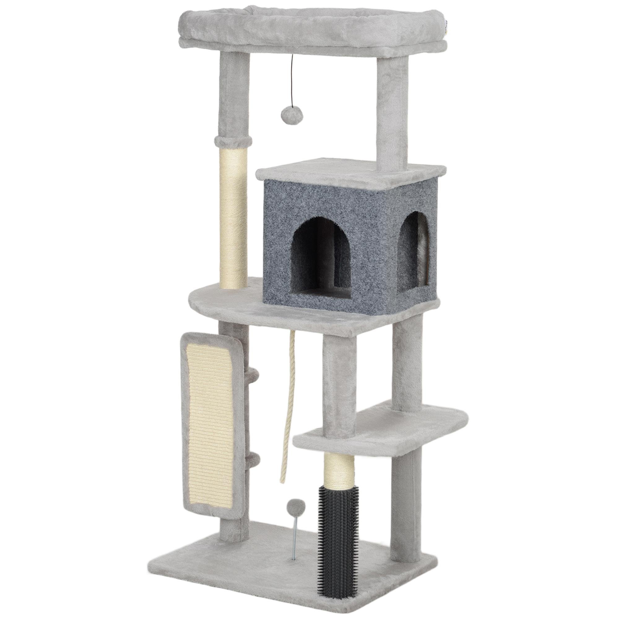 52 Inch Grooming Cat Tree with Condo and Bed