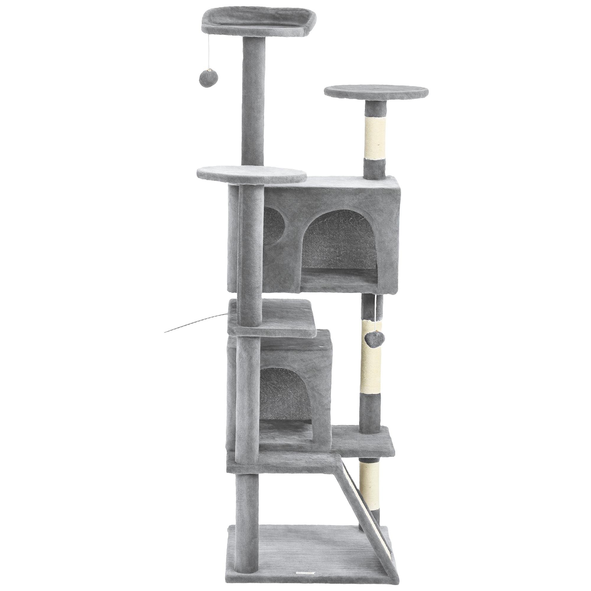 63 inch light grey tower with condos and scratching posts
