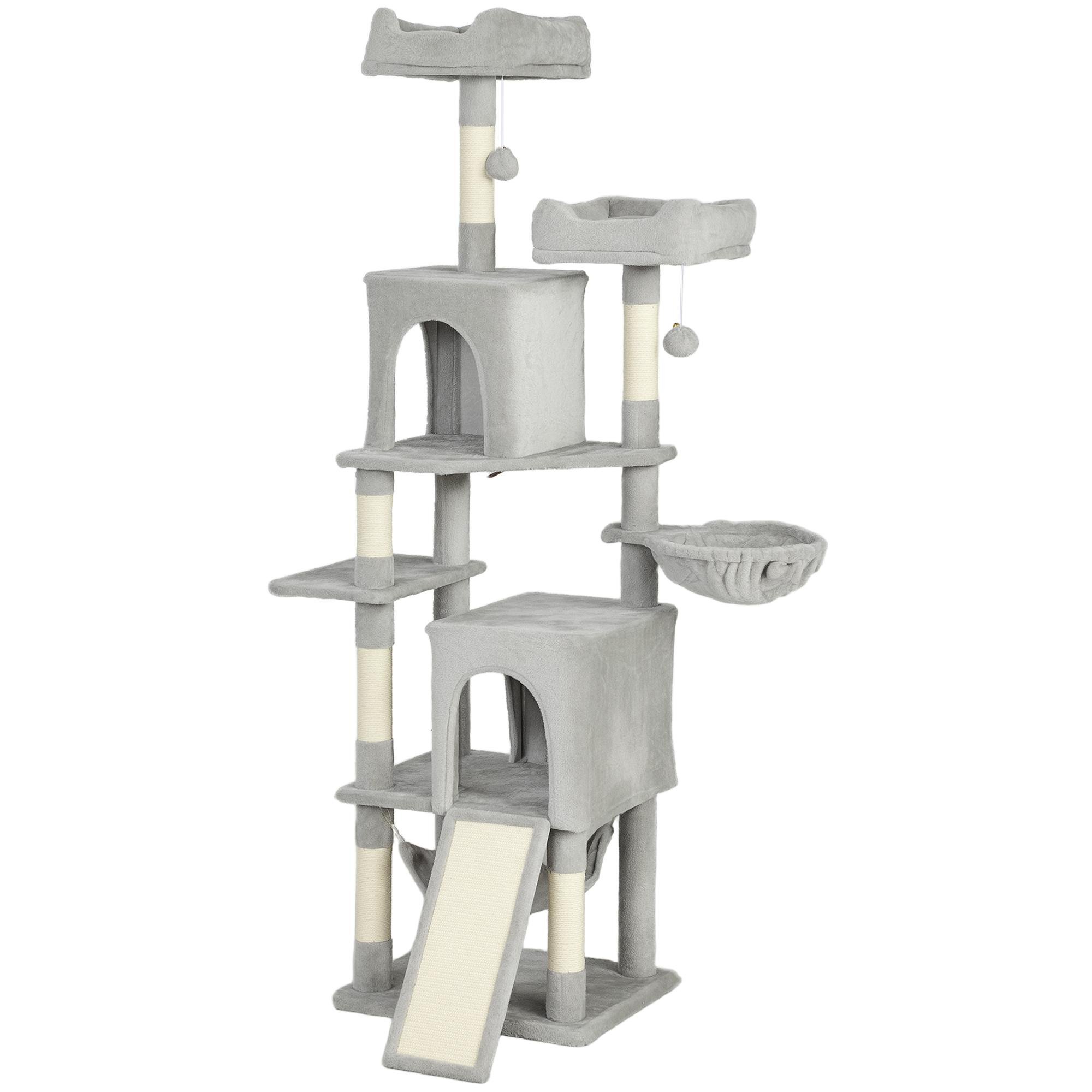 69.7-Inch Light Grey Cat Tower with Condos and Hammock