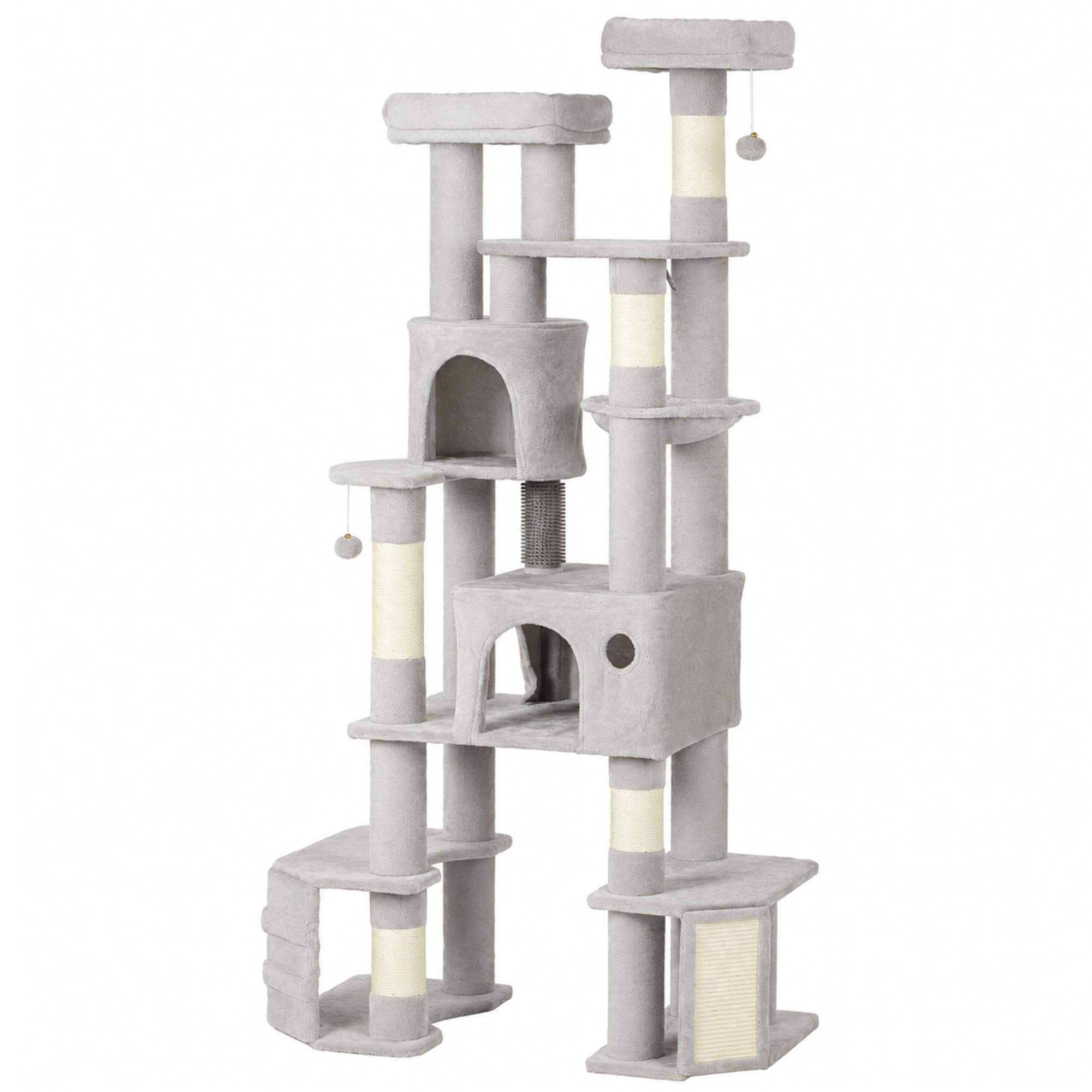 79-Inch Light Grey Cat Tree with Split Base for Indoor Cats