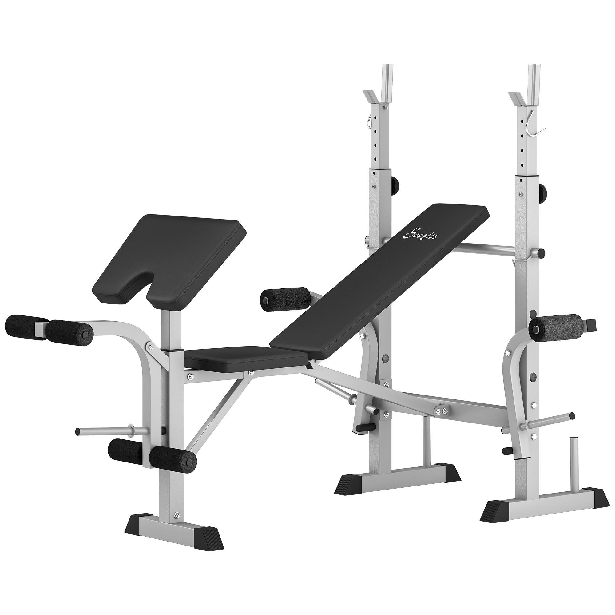 Light Grey Adjustable Weight Bench with Rack and Preacher Pad