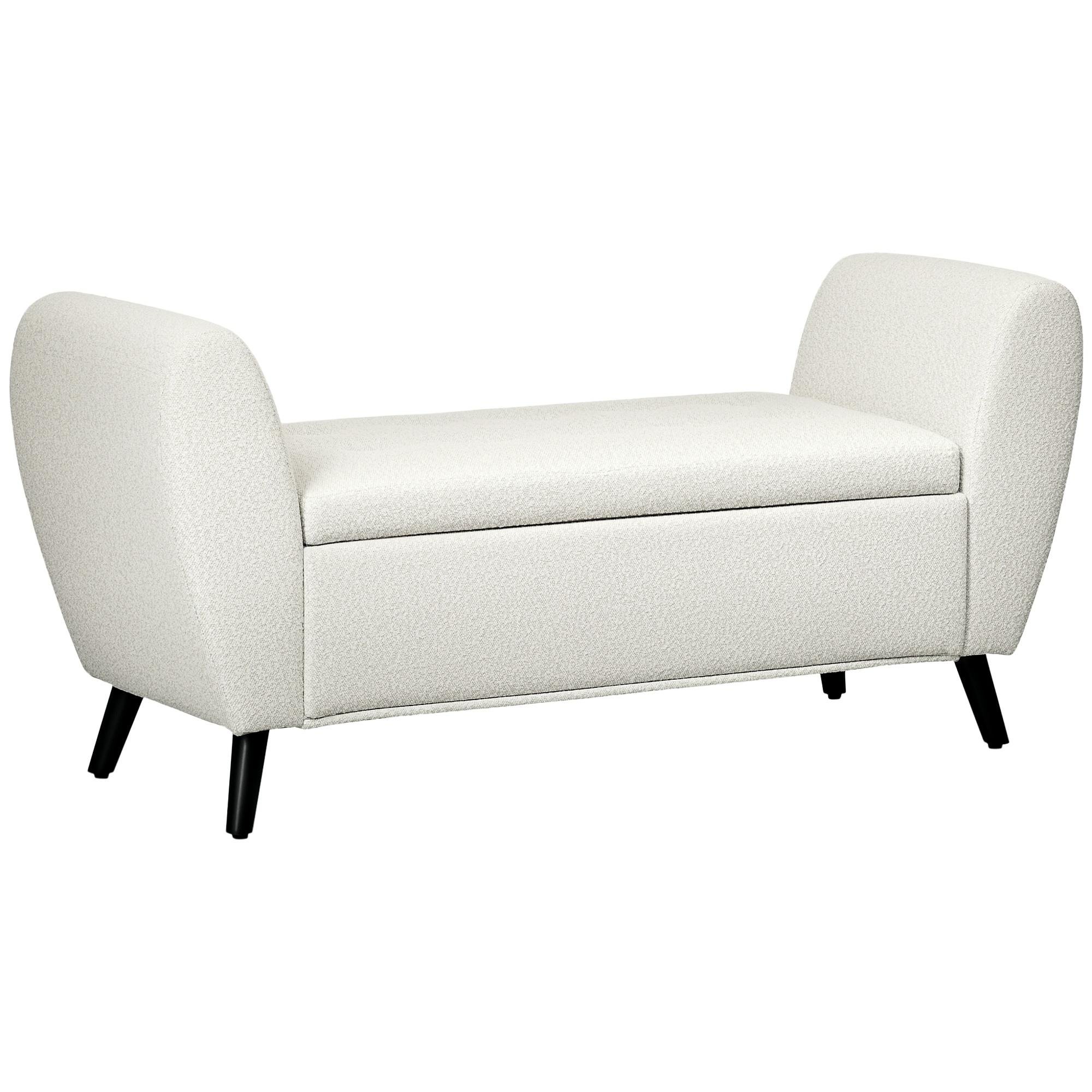 Light Grey Boucle Storage Bench with Hidden Storage, 140 cm