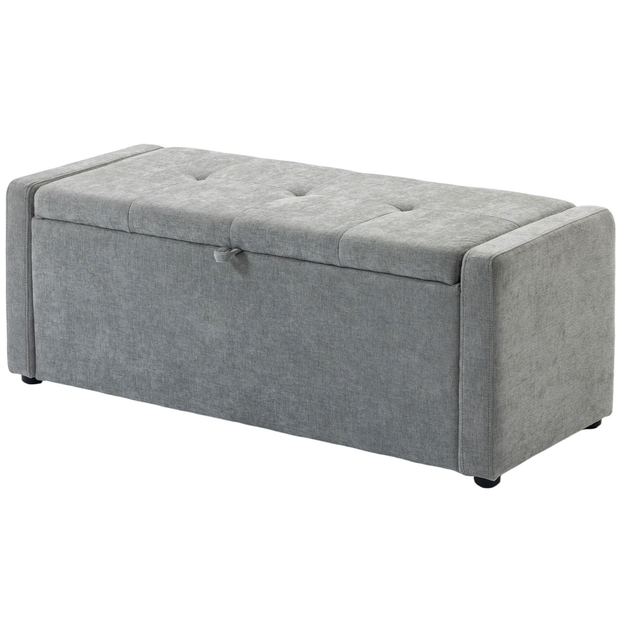 Light Grey Tufted Ottoman with Hidden Storage, 48-Inch