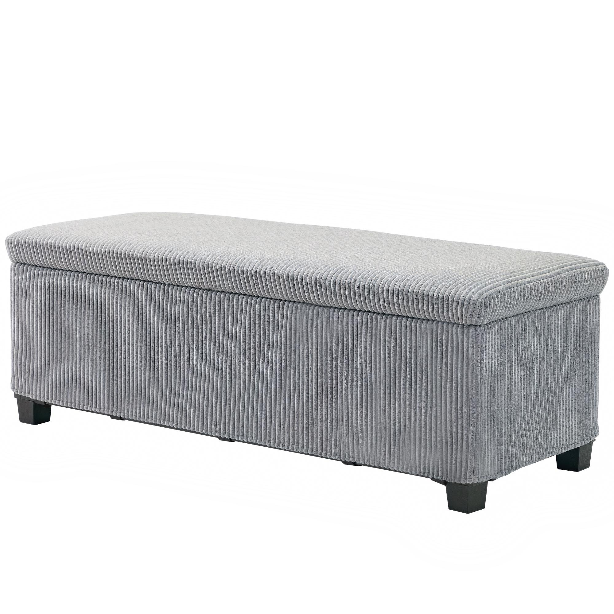Light Grey Corduroy Storage Bench with 22.2-Gallon Capacity