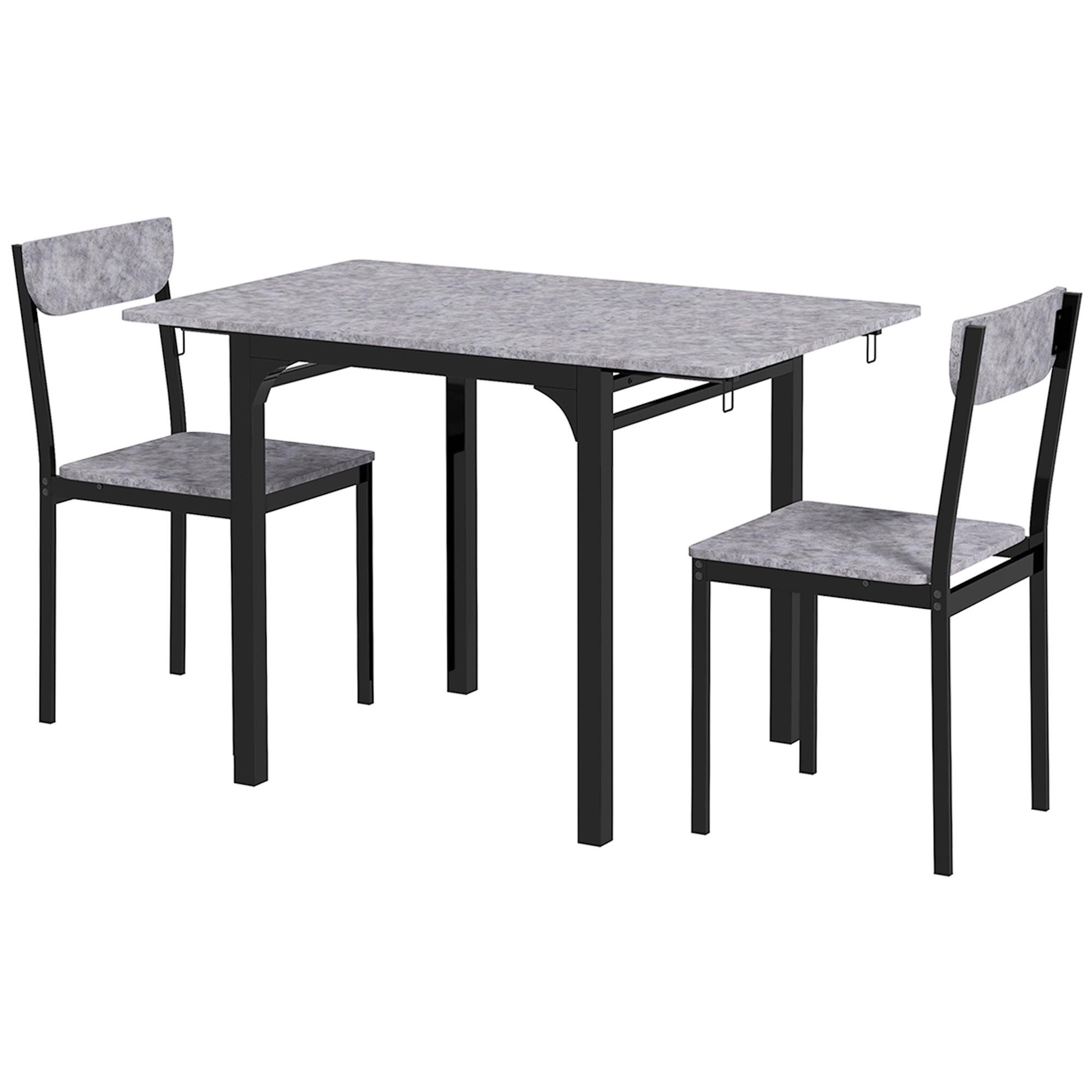 Light Grey Drop Leaf Set with Two Chairs for Small Spaces