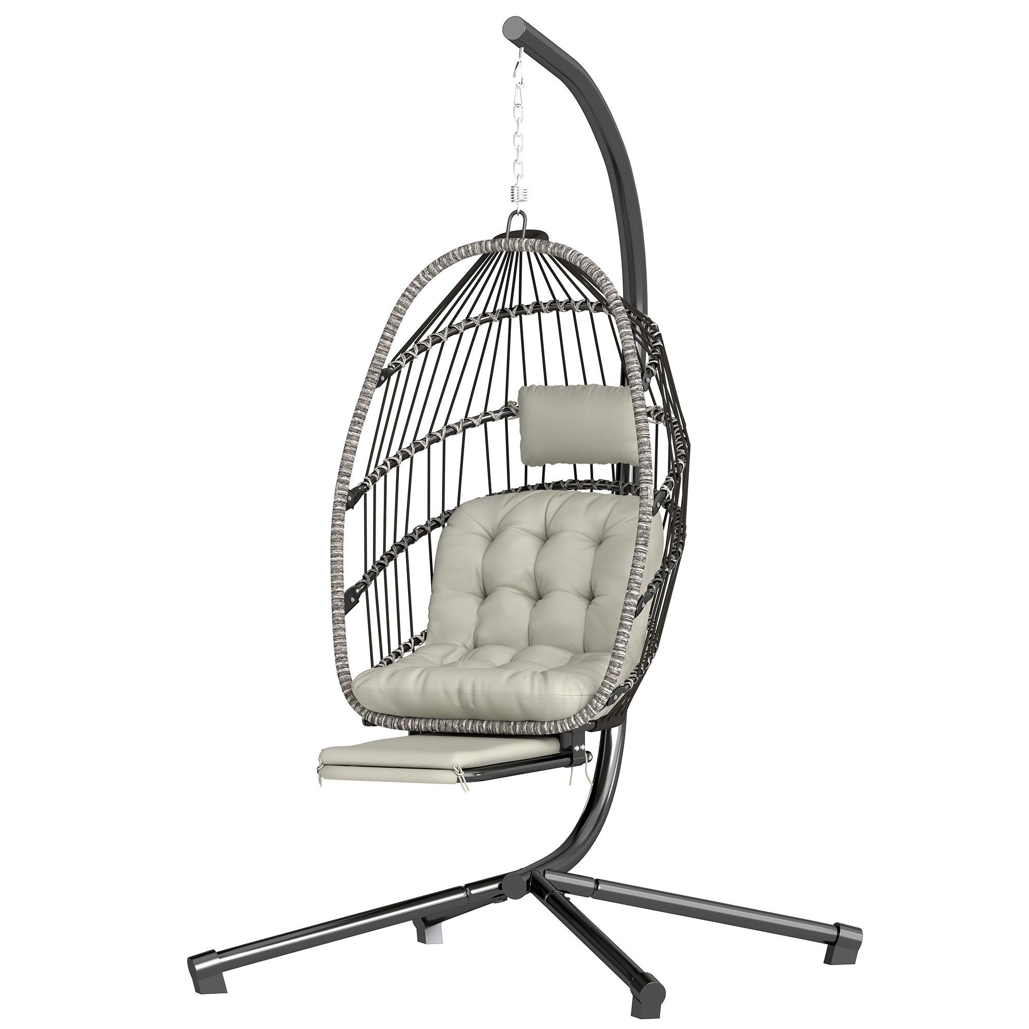 Light Grey Folding Egg Swing with Retractable Footrest