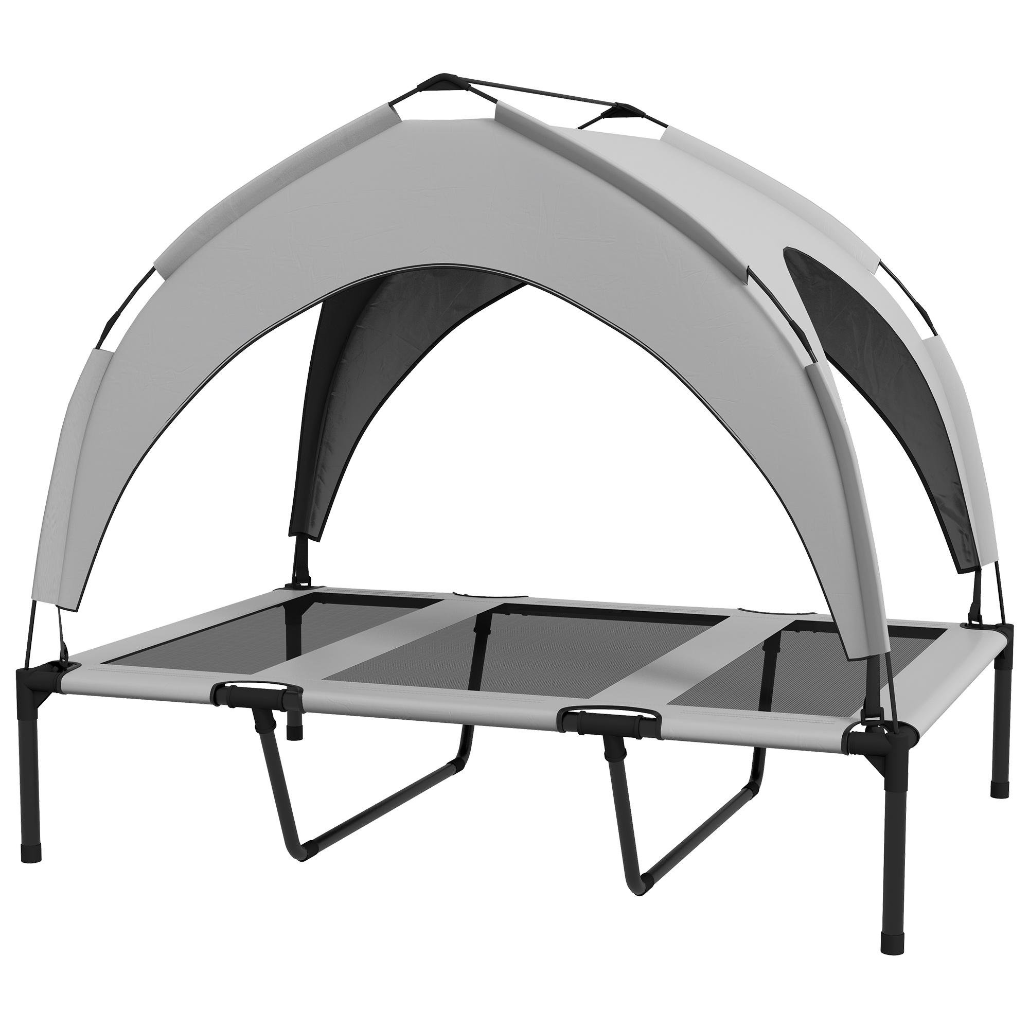 Light Grey Canopy Dog Bed with Cooling Mesh for Large Dogs