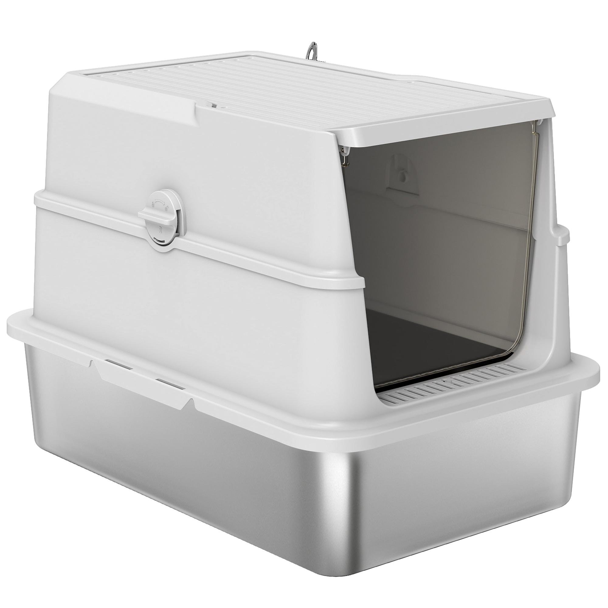 Light Grey Enclosed Cat Box with Flip-Top Lid