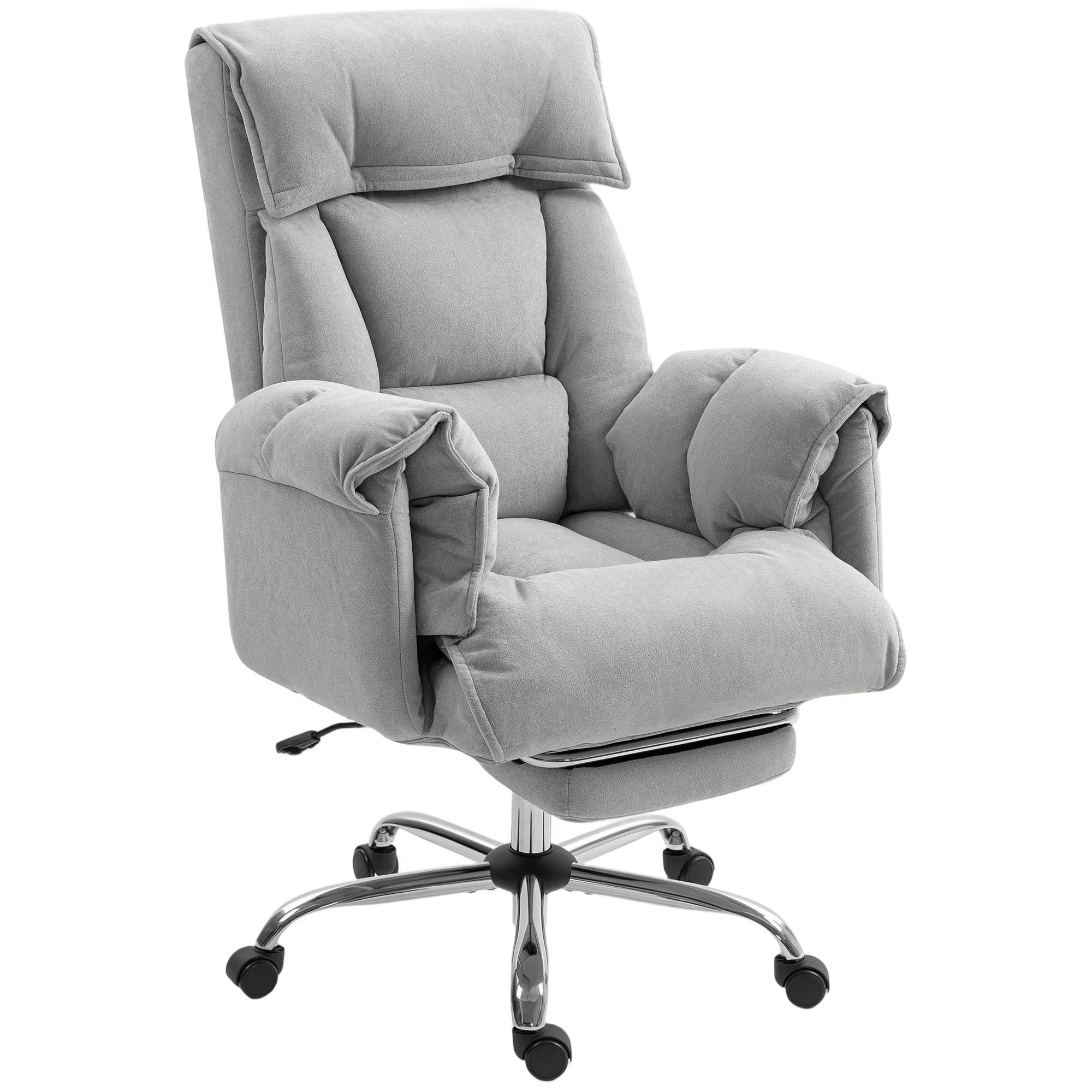 Light Grey Flannel Office Chair with Recline and Footrest