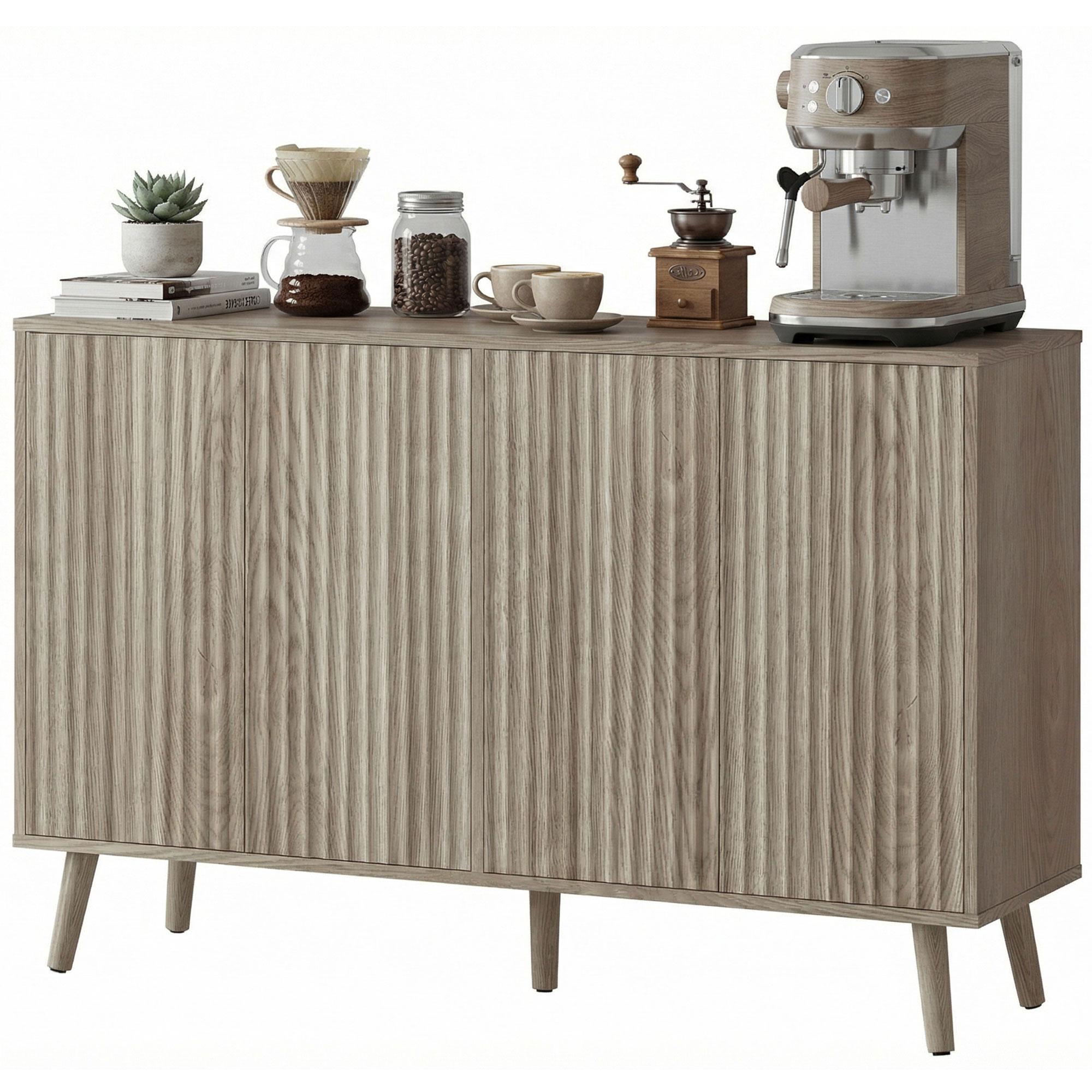 Light Grey Fluted Sideboard with Adjustable Shelves, 47.2 in