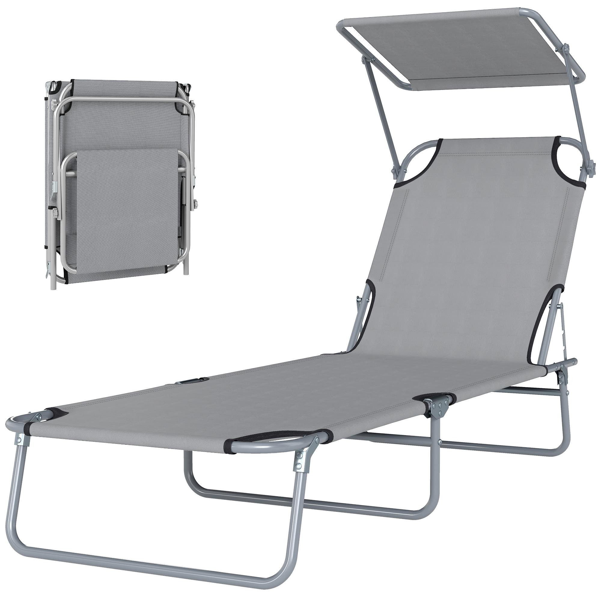 Light Grey Adjustable Sun Lounger with Detachable Awning