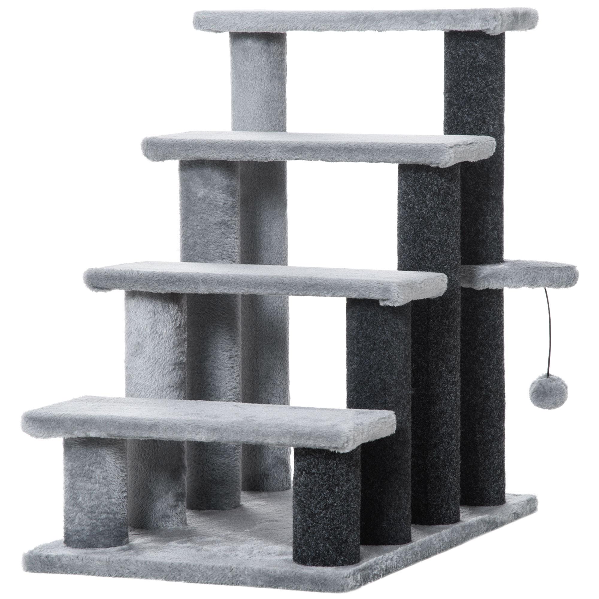 Light Grey Cat Stairs with Plush Steps for Small Cats