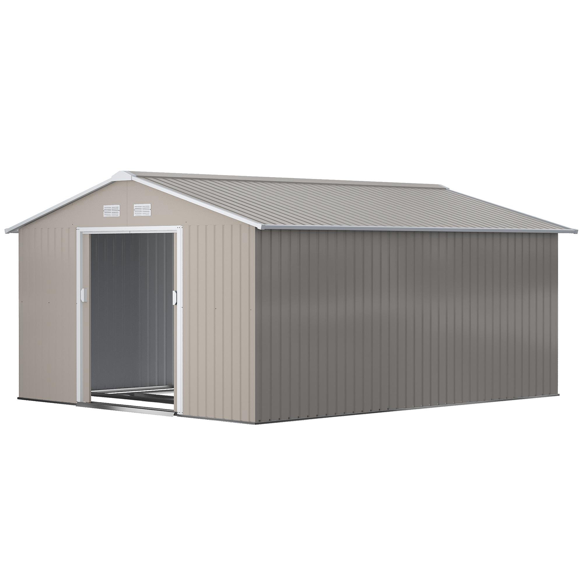 Light Grey 11x13 Metal Shed with Double Sliding Doors