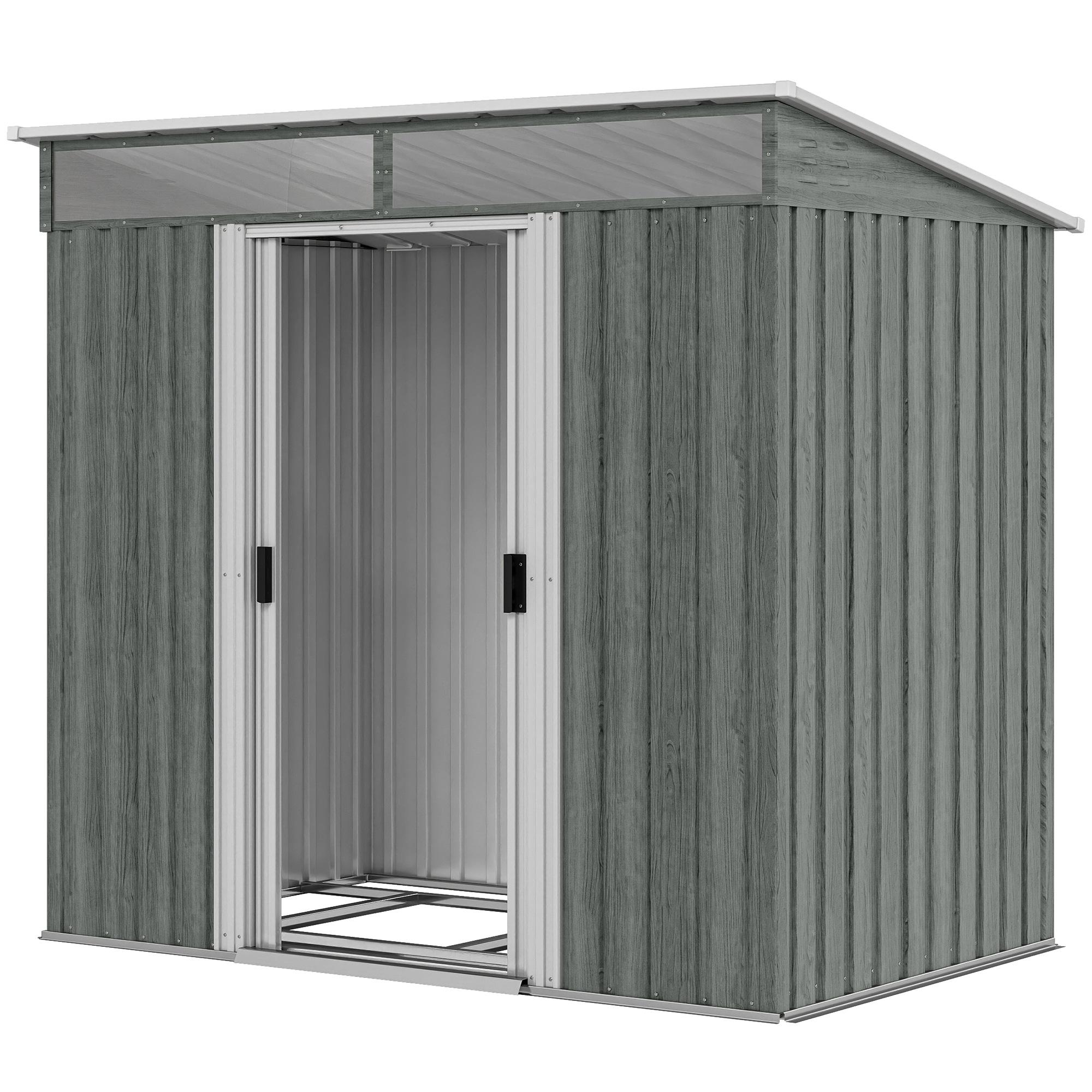 6.5x4 Light Grey Steel Shed with Lockable Sliding Doors