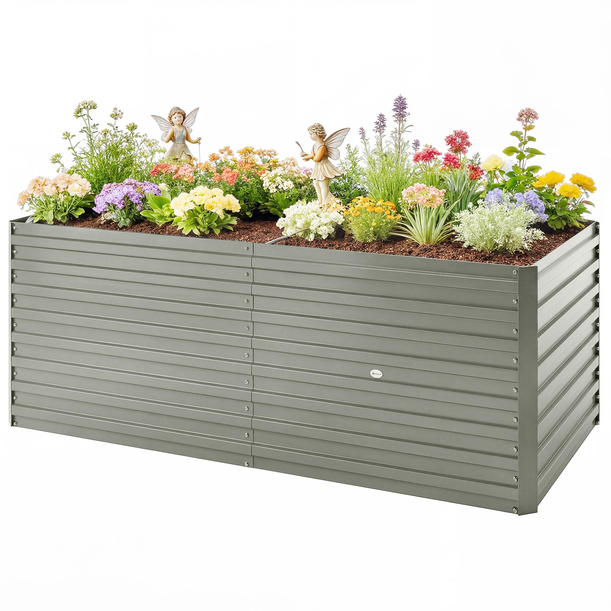 Light Grey Garden Bed, 63-Inch Galvanised Steel Raised Planter