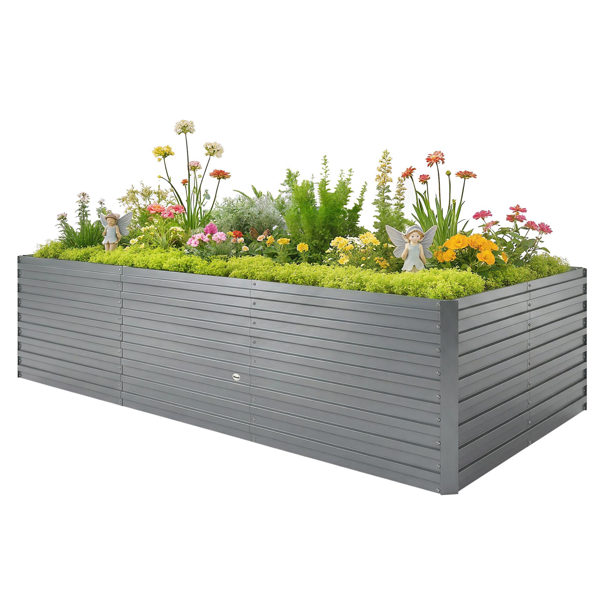 8 x 4 Light Grey Planter, 2 ft Deep Galvanised Garden Bed