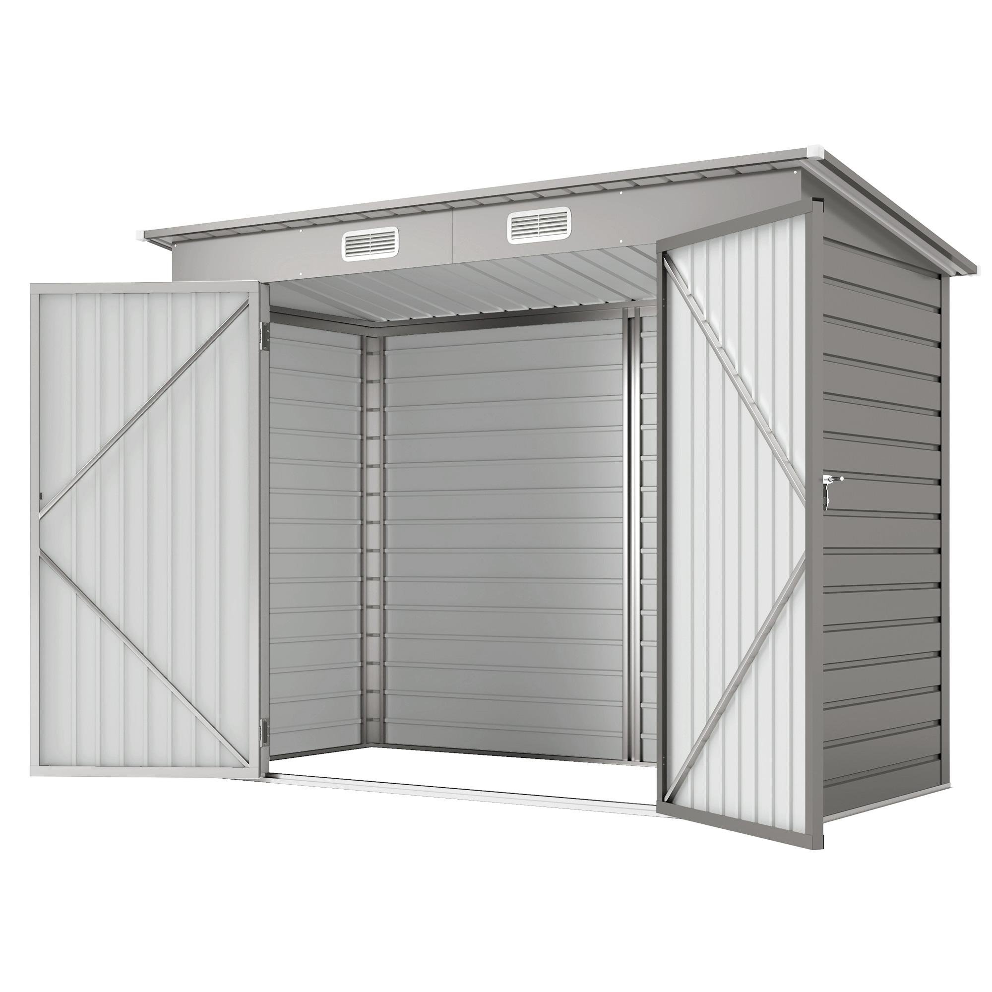 8x4 Light Grey Metal Shed with Double Doors