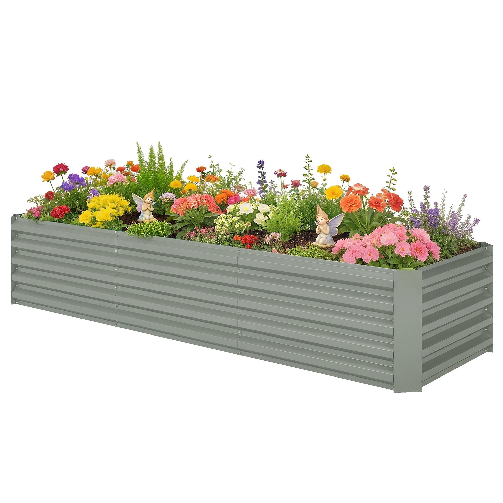 8 Foot Light Grey Bed, Galvanized Raised Garden Planter