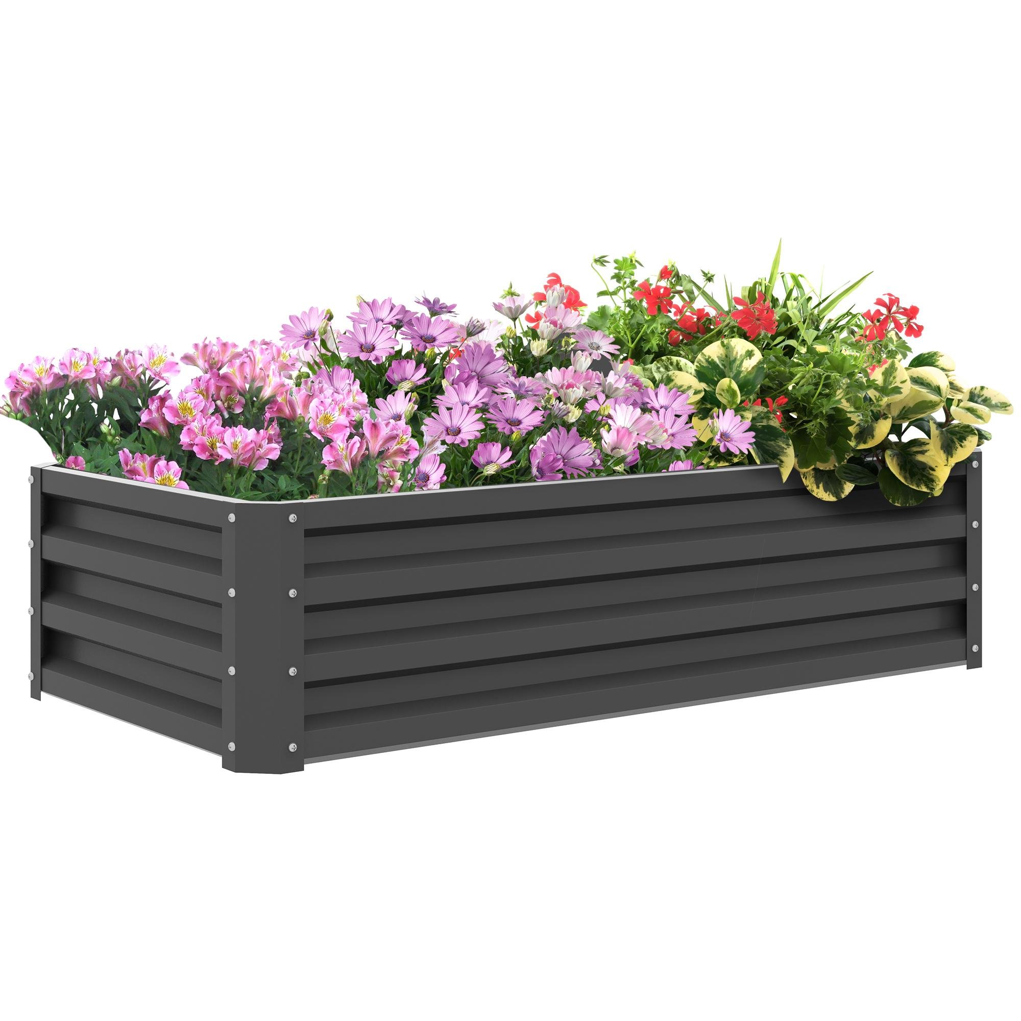 Light Grey Raised Planter, Galvanized Steel, 4' x 2' x 1'