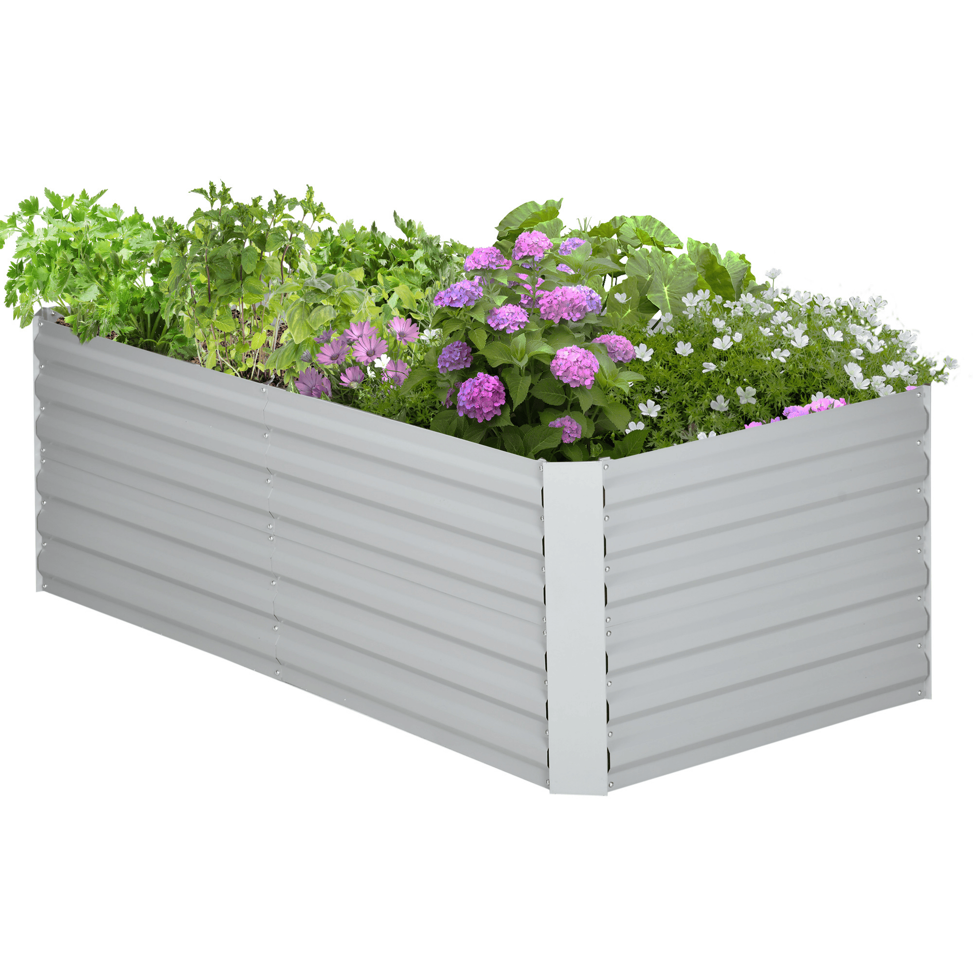 Light Grey Galvanized Raised Bed with Open Bottom, 6' x 3' x 2'