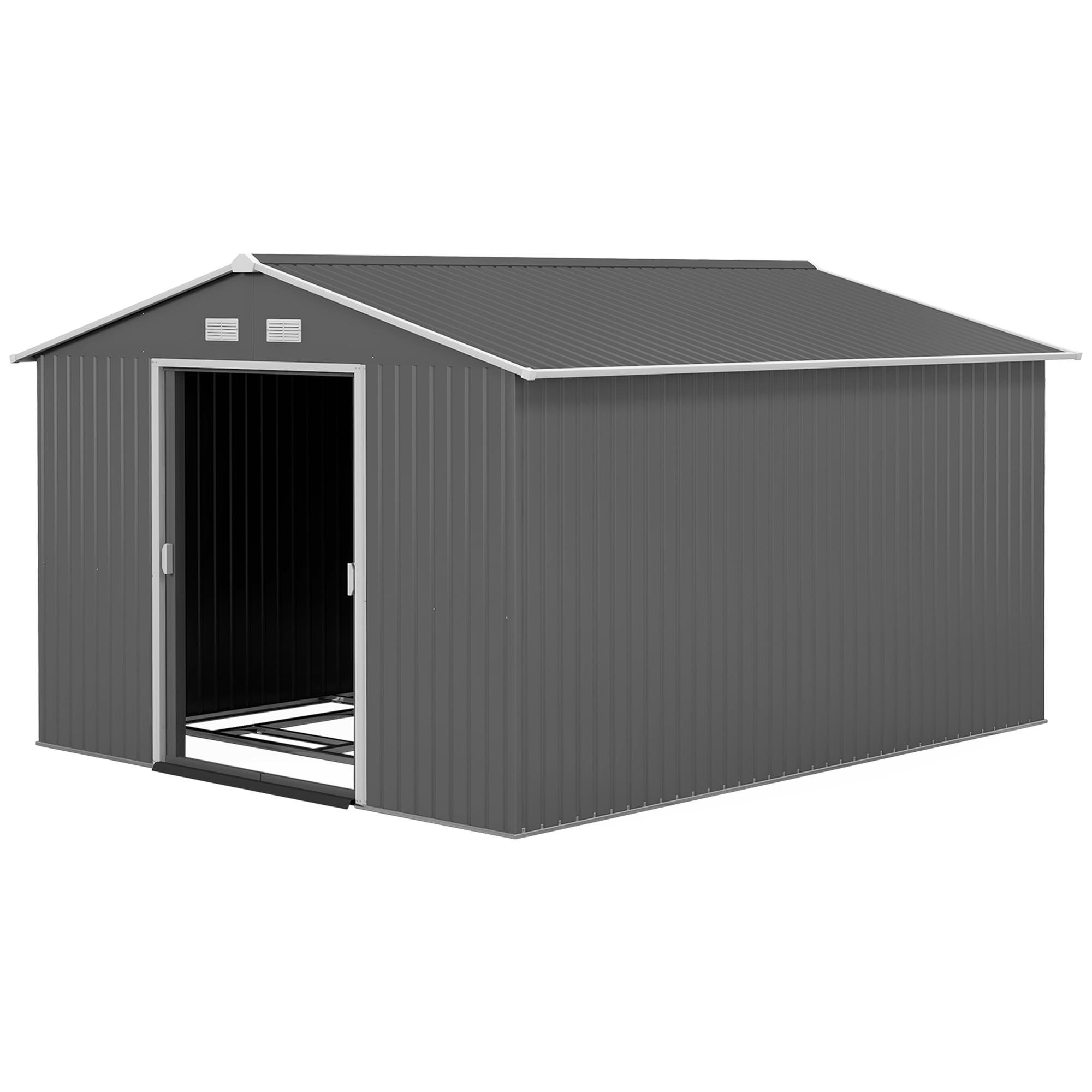 Light Grey 9x11 Steel Shed with Foundation Kit