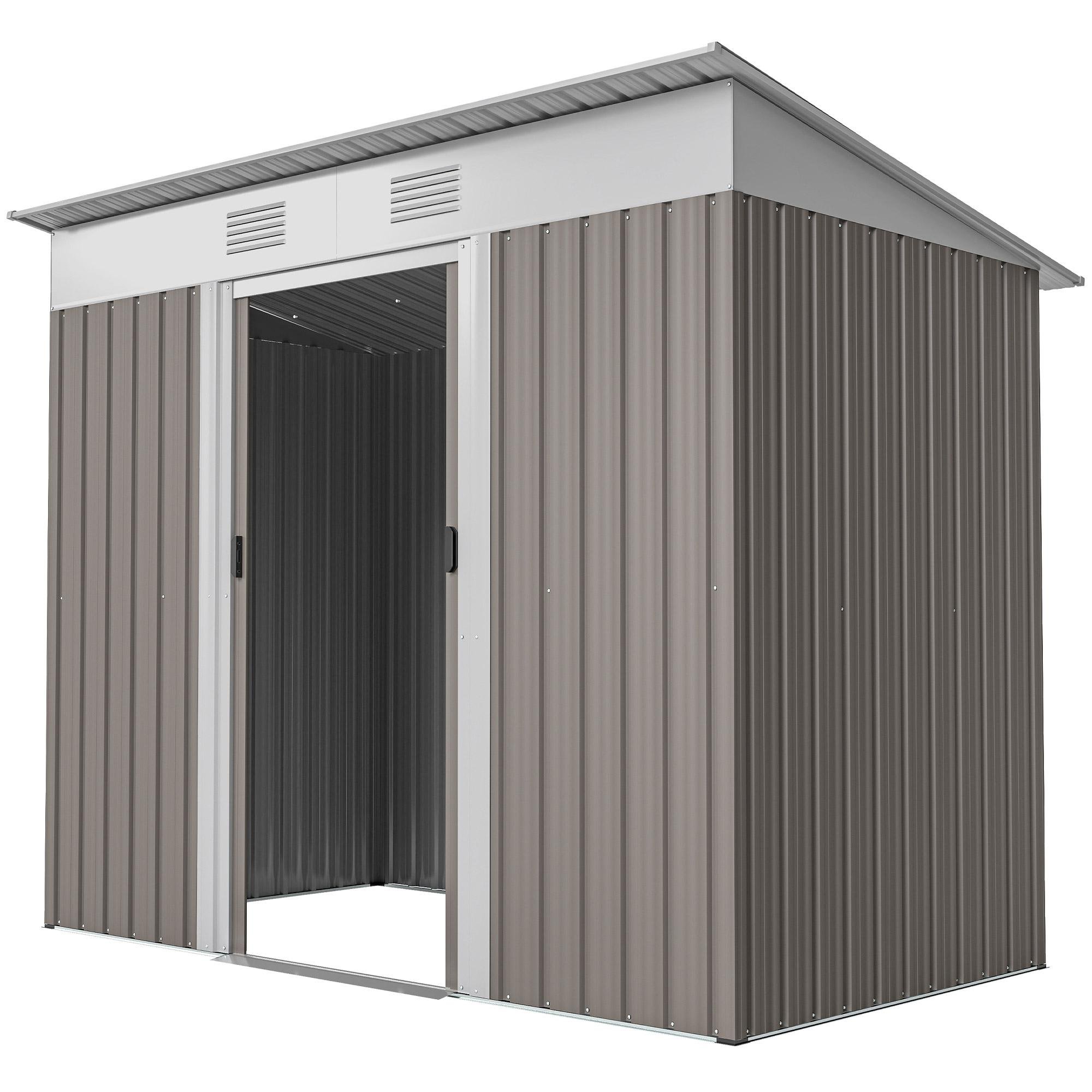 Light Grey Galvanized Shed with Sliding Doors