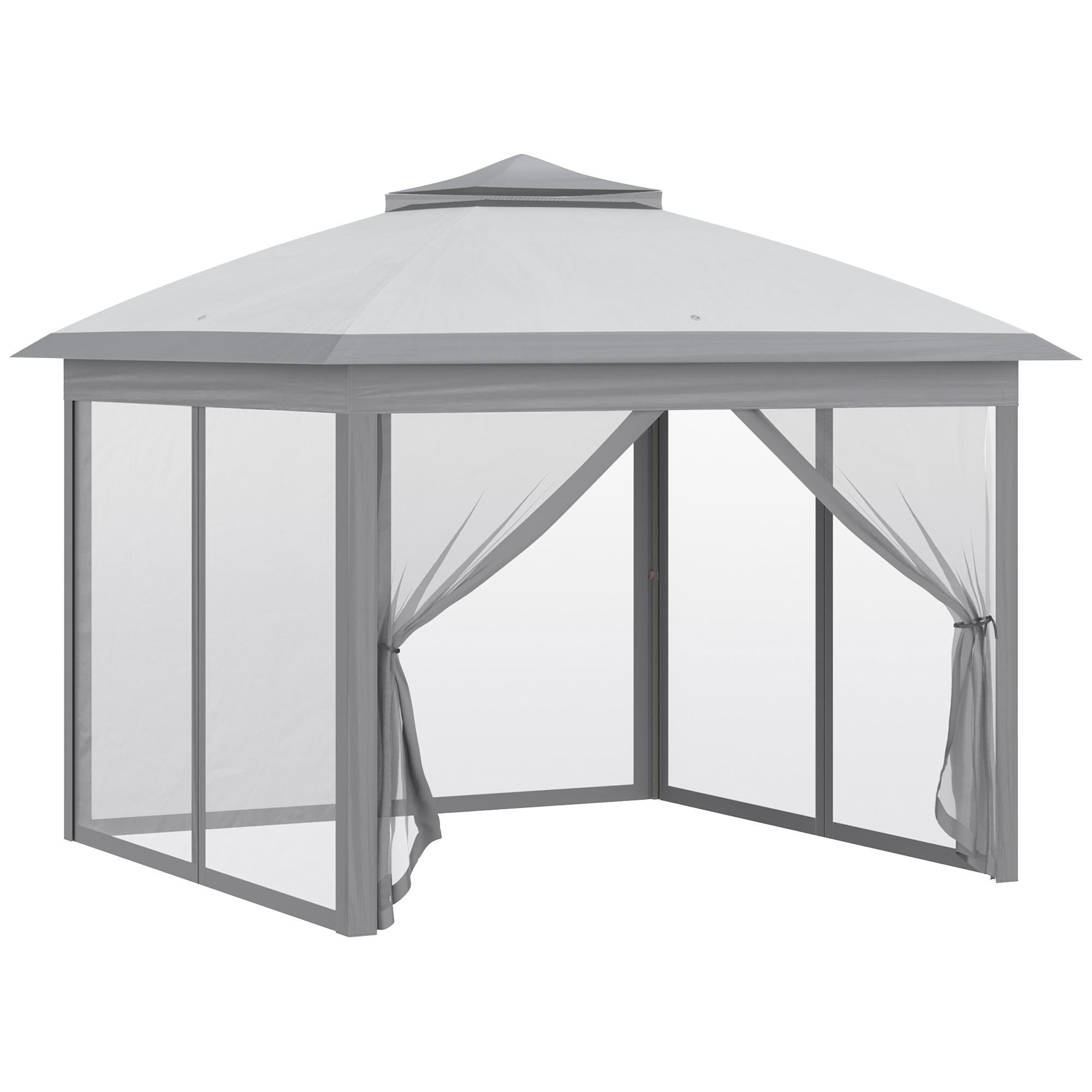 Grey Screened Gazebo with Double Roof, 11 x 11 ft