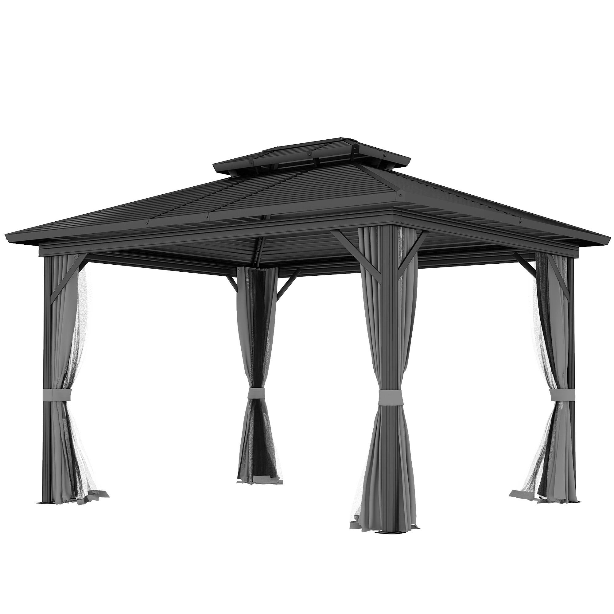 Light Grey Double Tier Gazebo with Hardtop Roof, 10' x 12'
