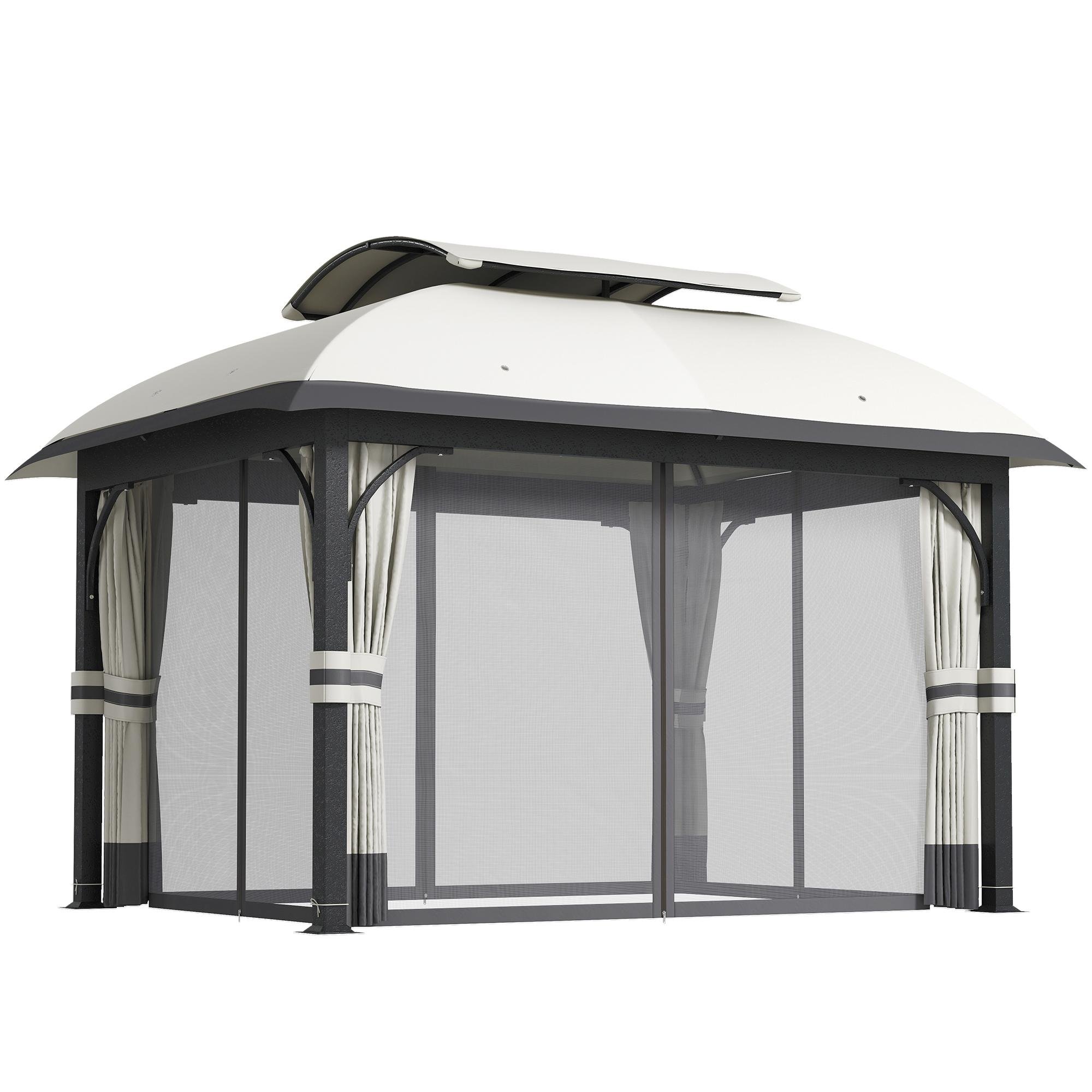 Light Grey Galvanized Gazebo with Double-Tier Roof